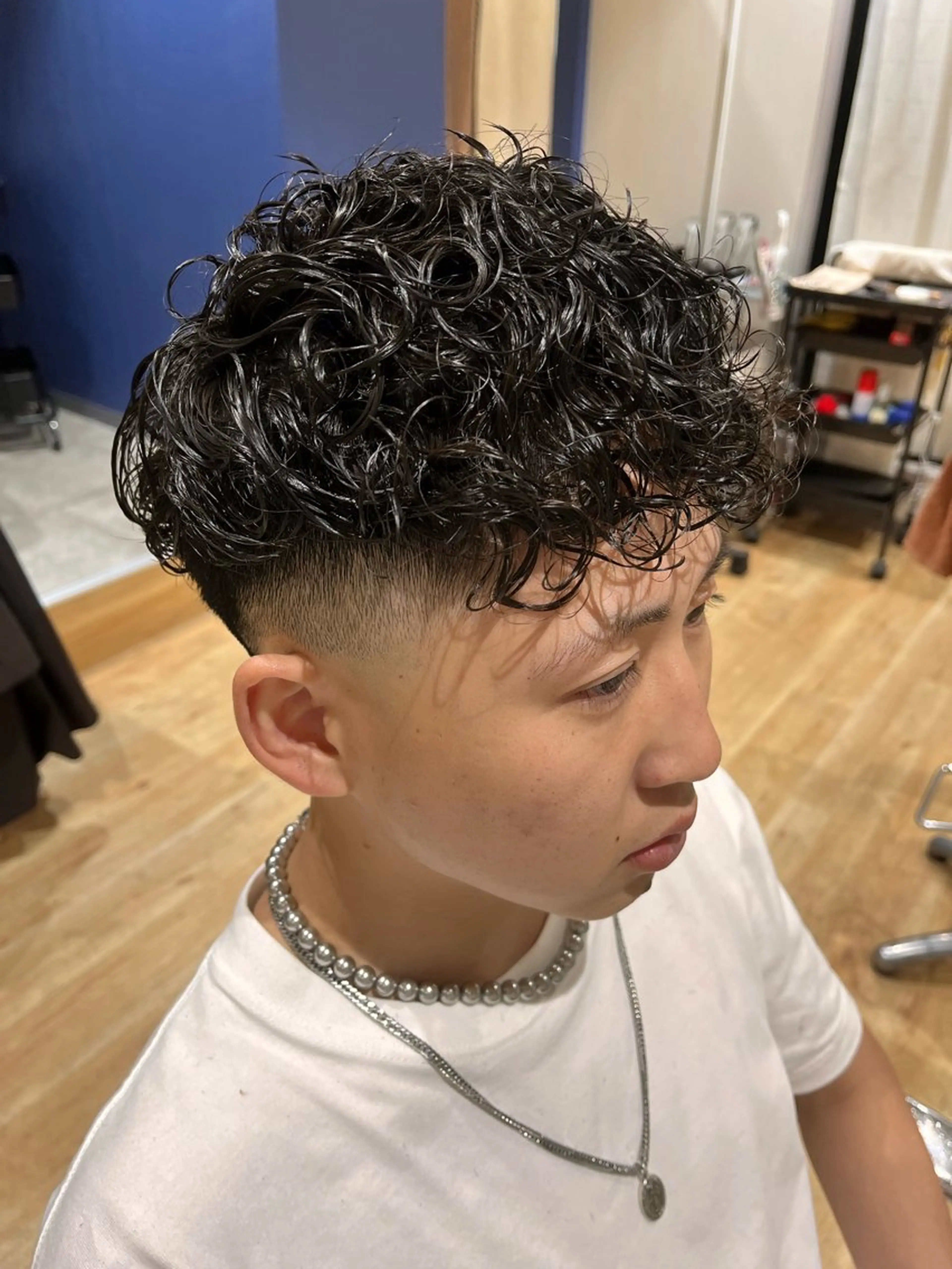 ショート カラー パーマ メンズ スペインカール カット パーマ Men'ssalon LiG／kaitoのヘアスタイル