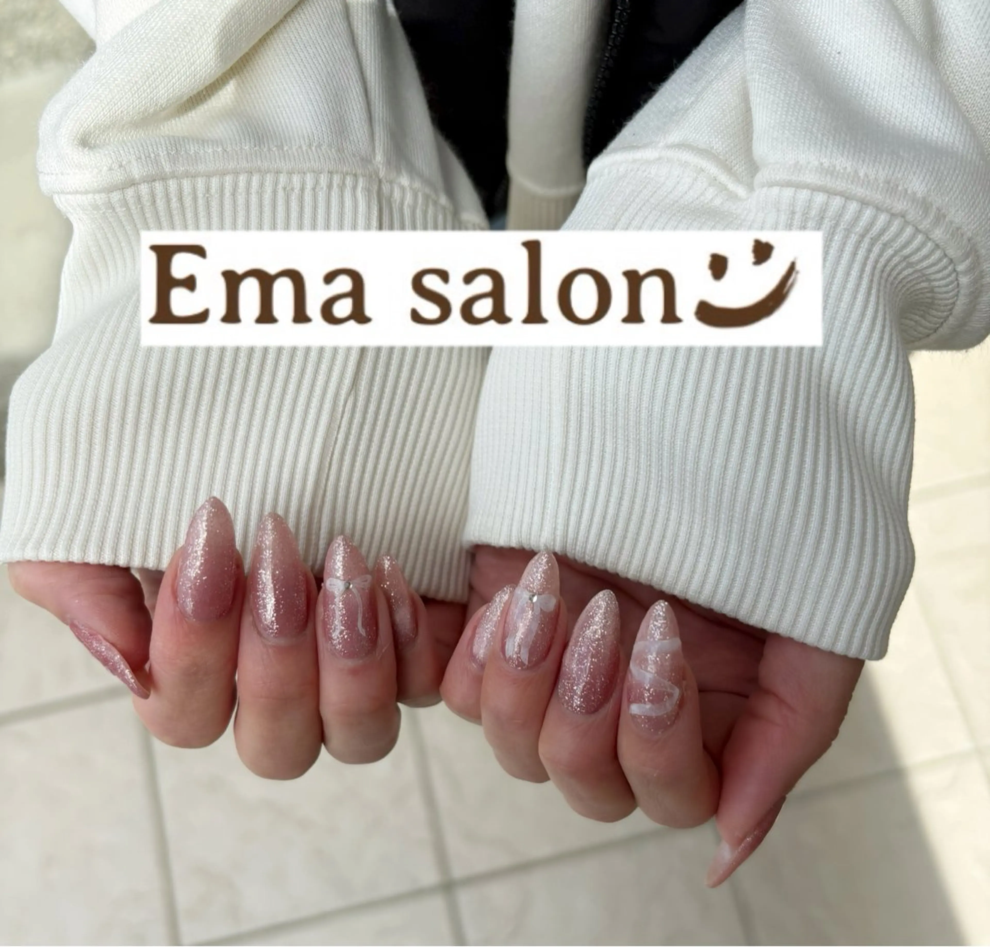 ネイル フラッシュネイル マグネットネイル 持ち込み ピンク リボン ハンドネイル Ema salon hiromiのネイルデザイン