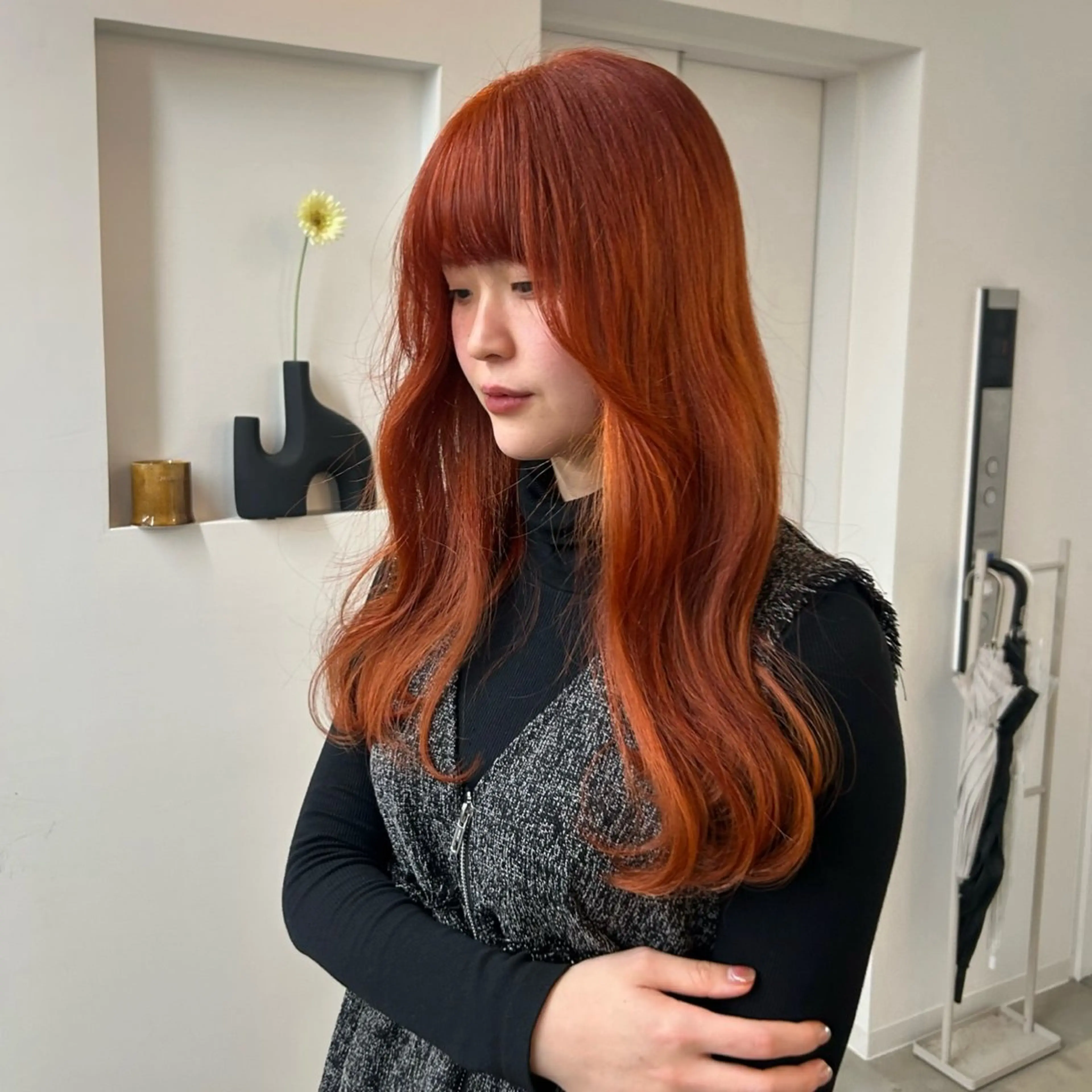 ロング カラー オレンジ ヘアカラー カットモデル୨୧大阪 梅田タカシマリナ♡のヘアスタイル