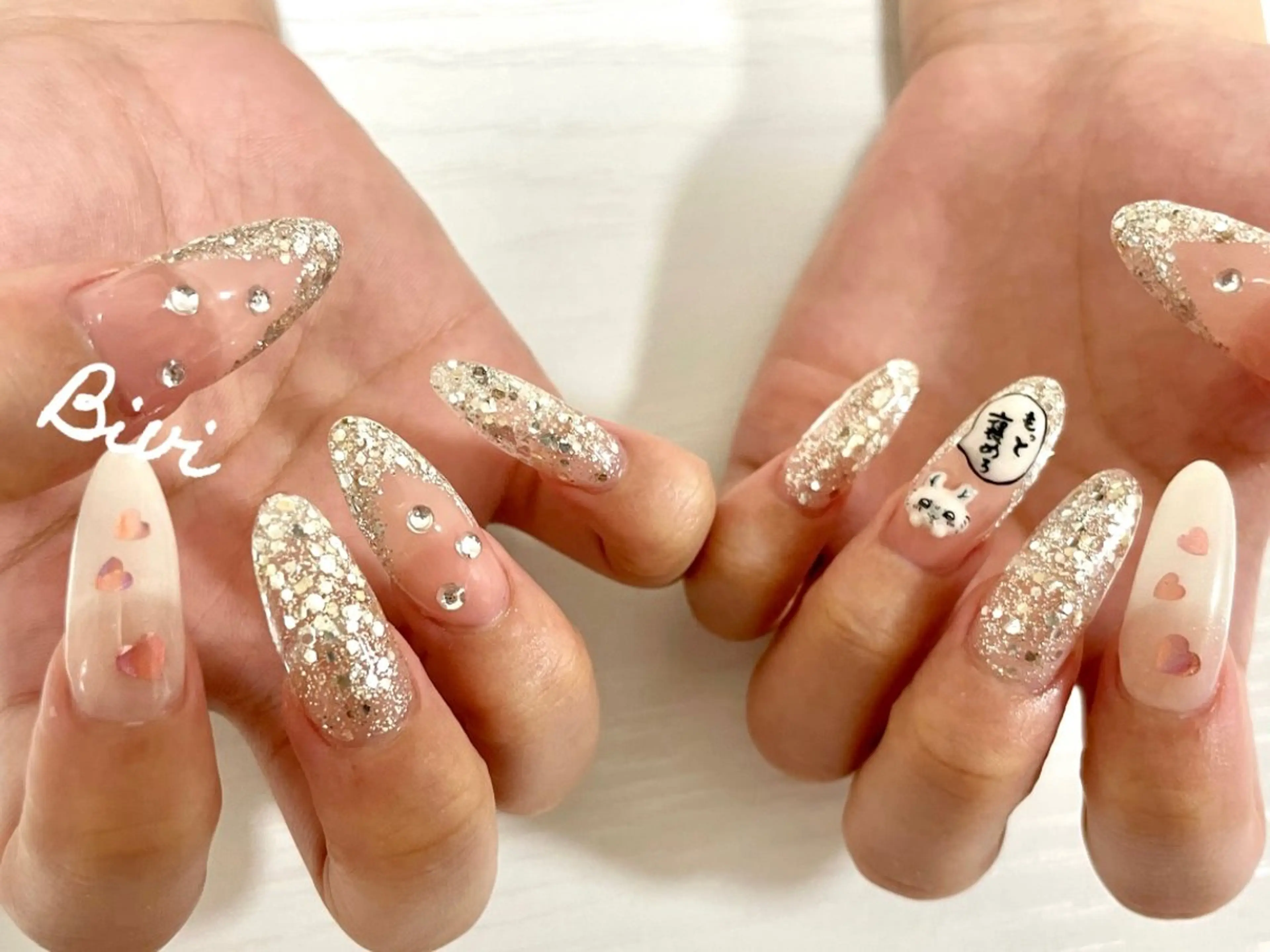 ネイル アートネイル 長さ出し フラッシュネイル ラメ(グリッター) 持ち込み ♡Bivi♡自爪に 優しいネイルサロンのネイルデザイン