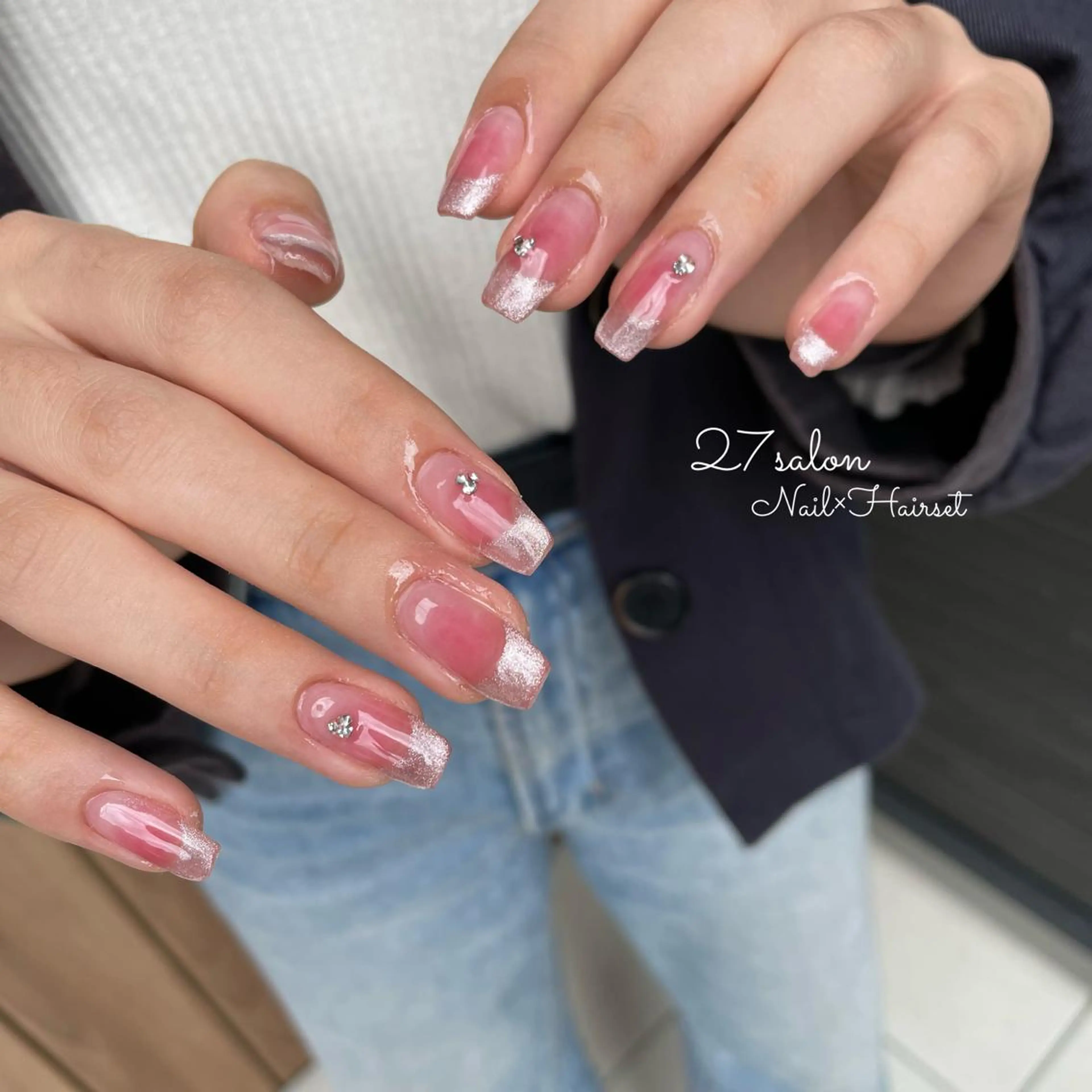 ネイル チークネイル フレンチネイル マグネットネイル マグネットフレンチ 27salon yuinaのネイルデザイン