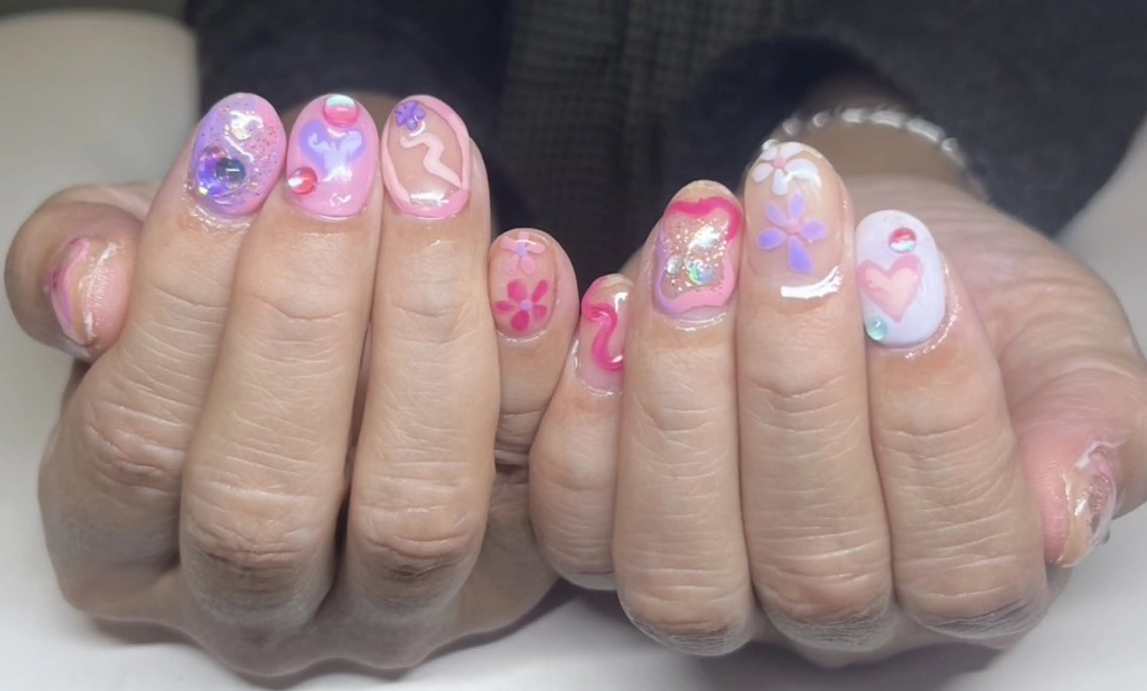 ネイル アートネイル フラワーネイル ハート 韓国ネイル ぷっくりネイル Re:JUvia 　JUMIのネイルデザイン