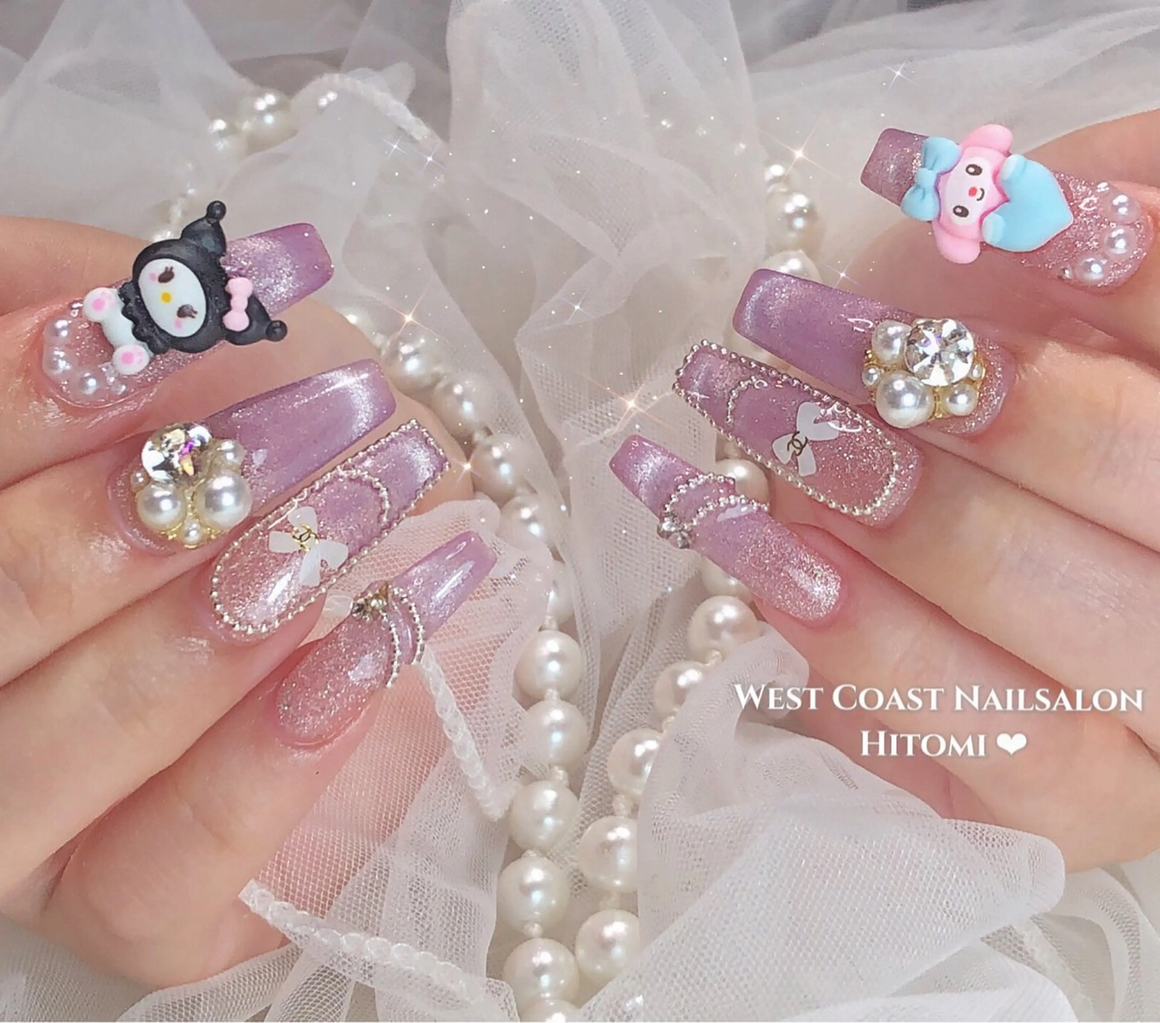 ネイル リボン、ガーリー パーツ放題専門店のネイルデザイン