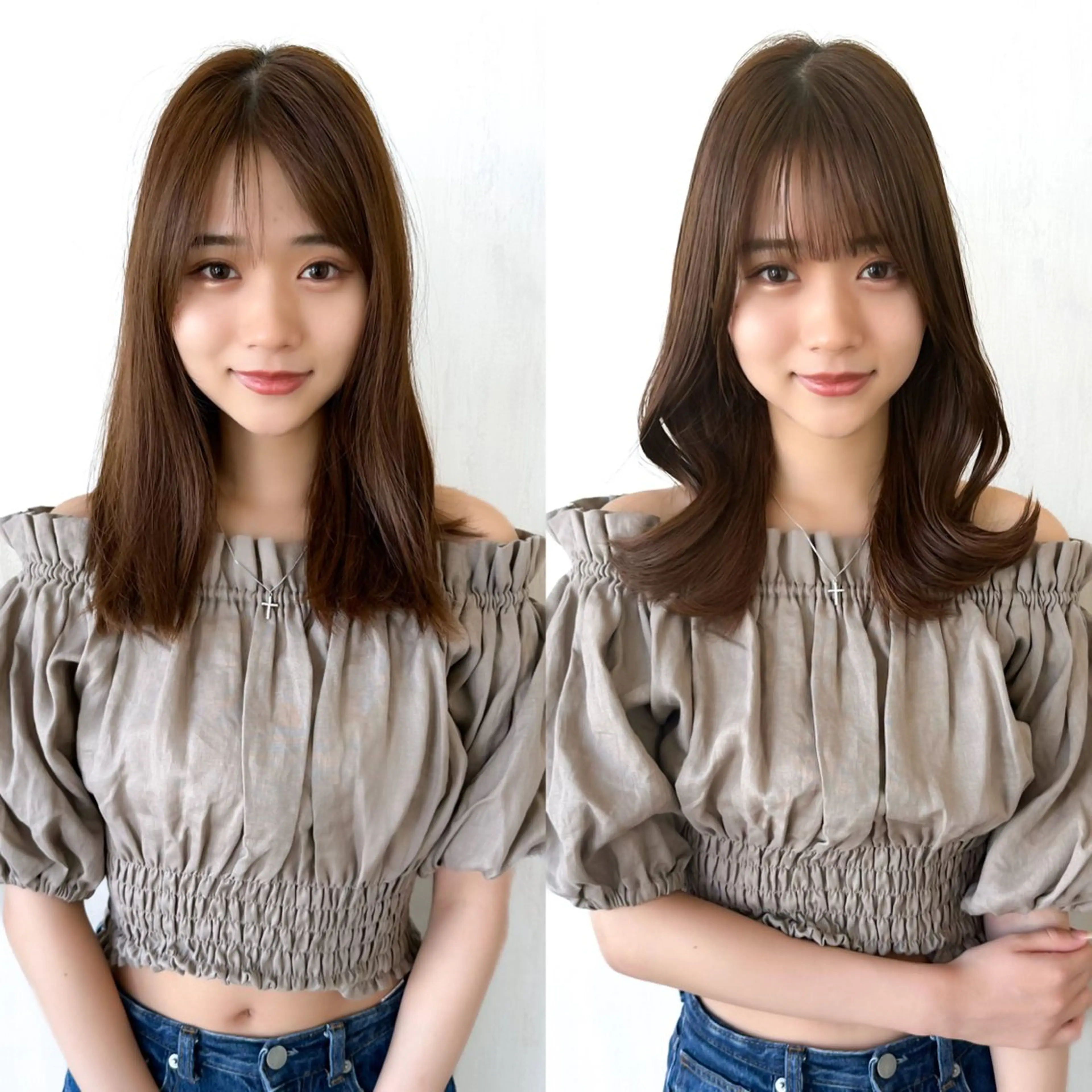 セミロング カラー ベージュカラー ブラウンカラー ブラウンベージュ くびれヘア 顔周りカット 顔周り/くびれヘア 韓国ヘア💕風間るなのヘアスタイル
