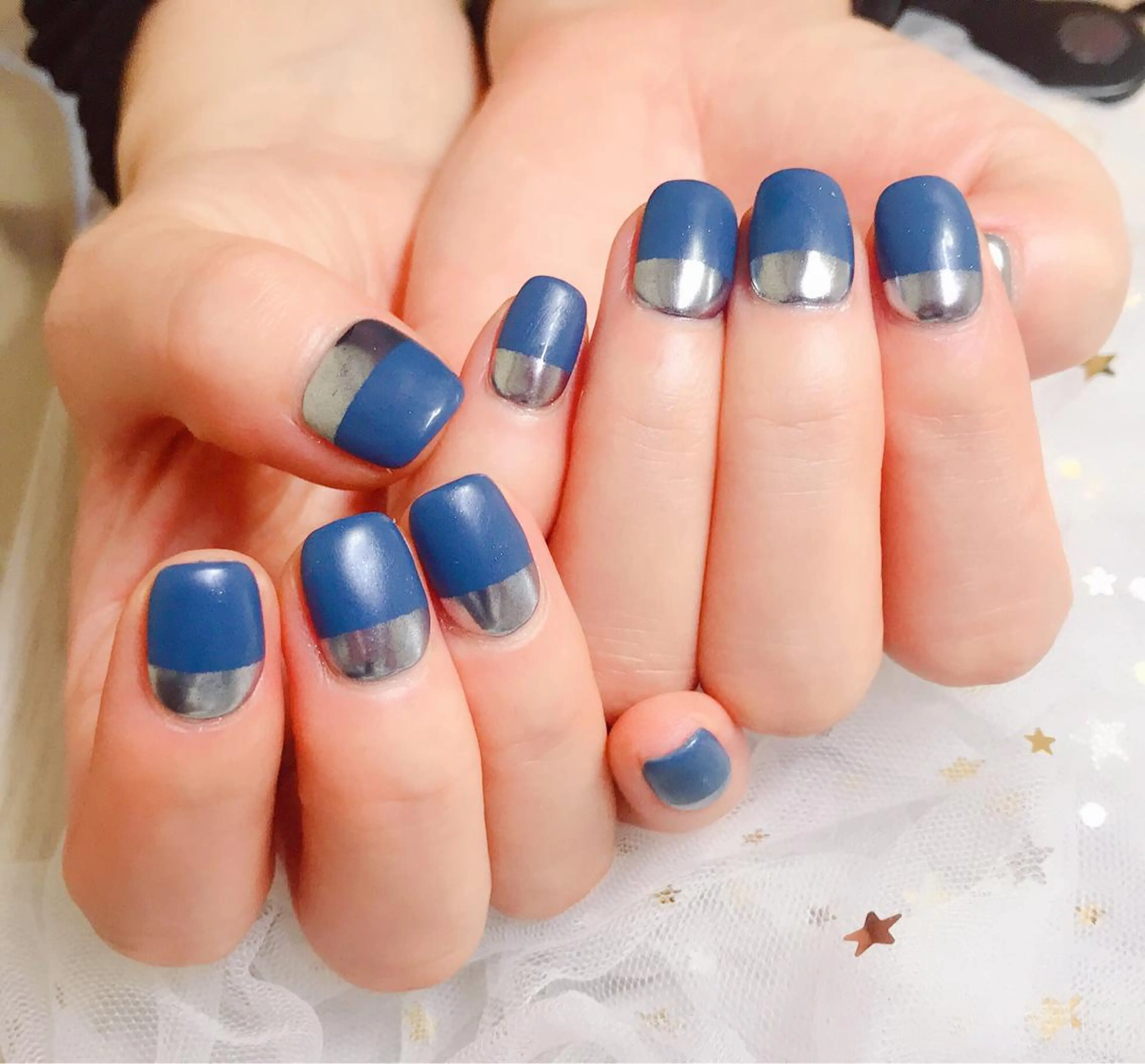 カラー ネイル フレンチネイル ミラーネイル Q Free nailsのネイルデザイン