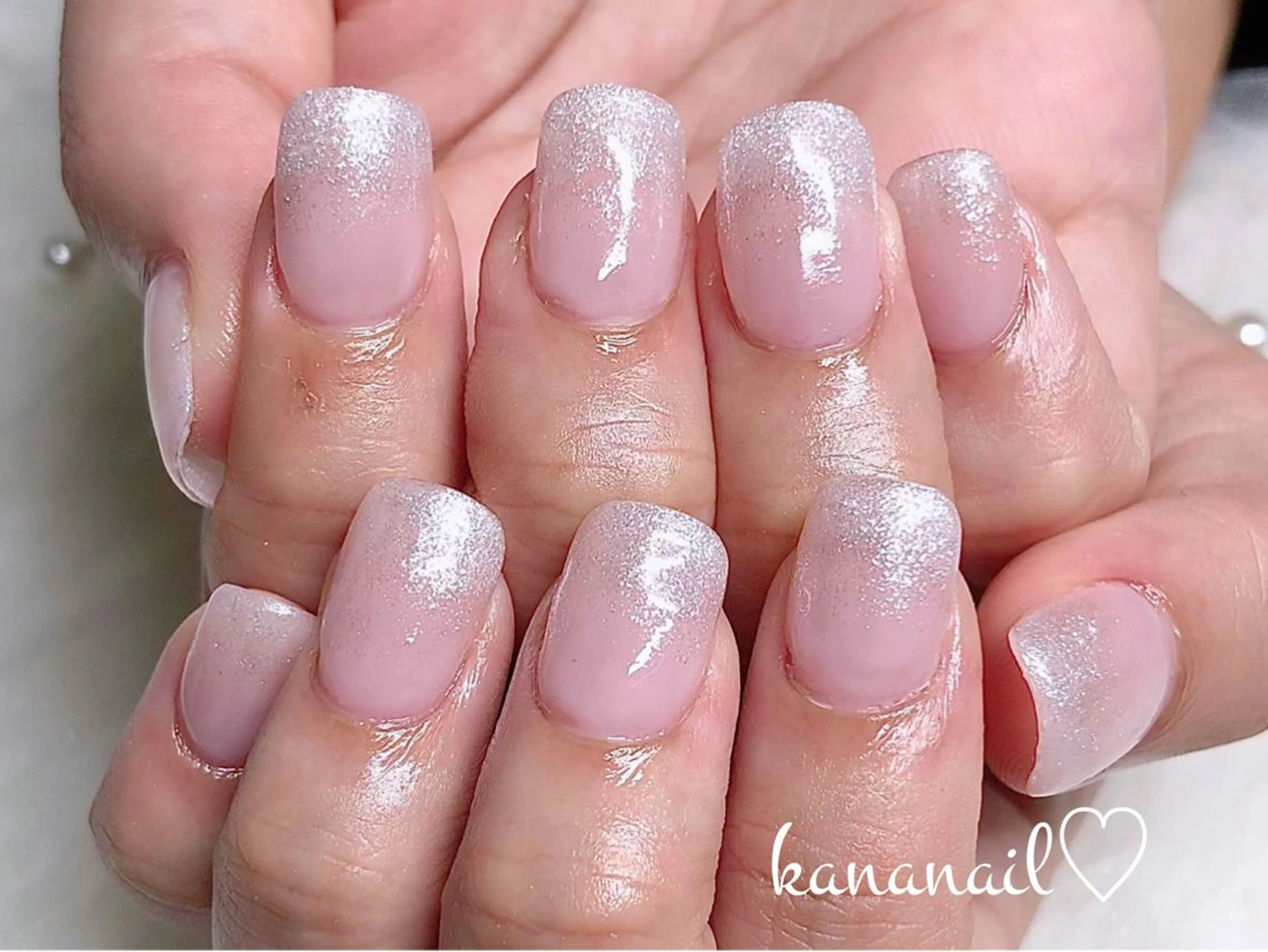 ネイル 長さ出し ラメ(グリッター) ラメグラデーション kananail ♡のネイルデザイン