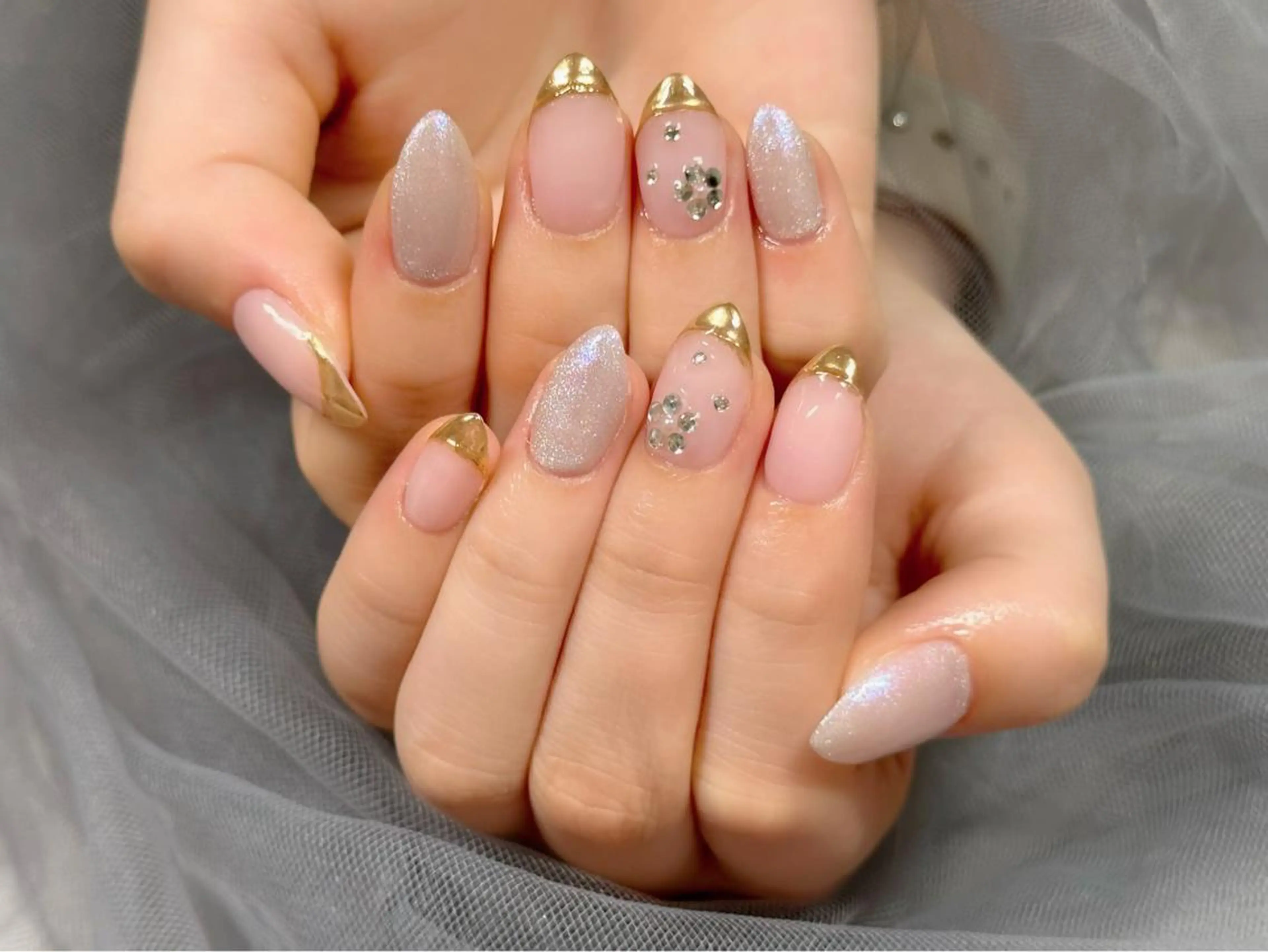 ネイル フレンチネイル ミラーネイル ピンク ハンドネイル KURELLY所属・Nail Salon KURELLYのネイルデザイン