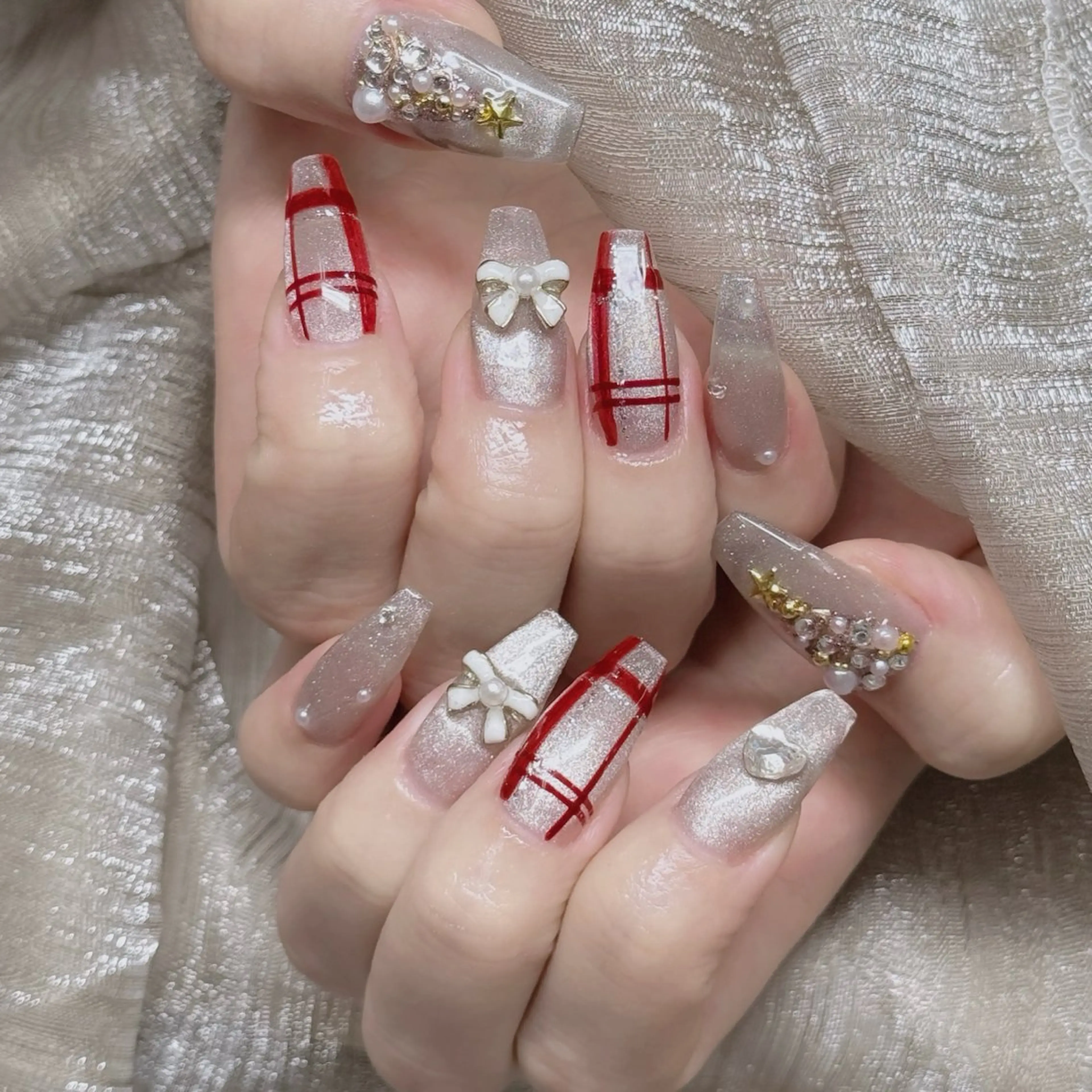 ネイル ロングネイル マグネットネイル リボン 夏ネイル スーパーロングネイル ハンドネイル Hani Nail XUKAのネイルデザイン
