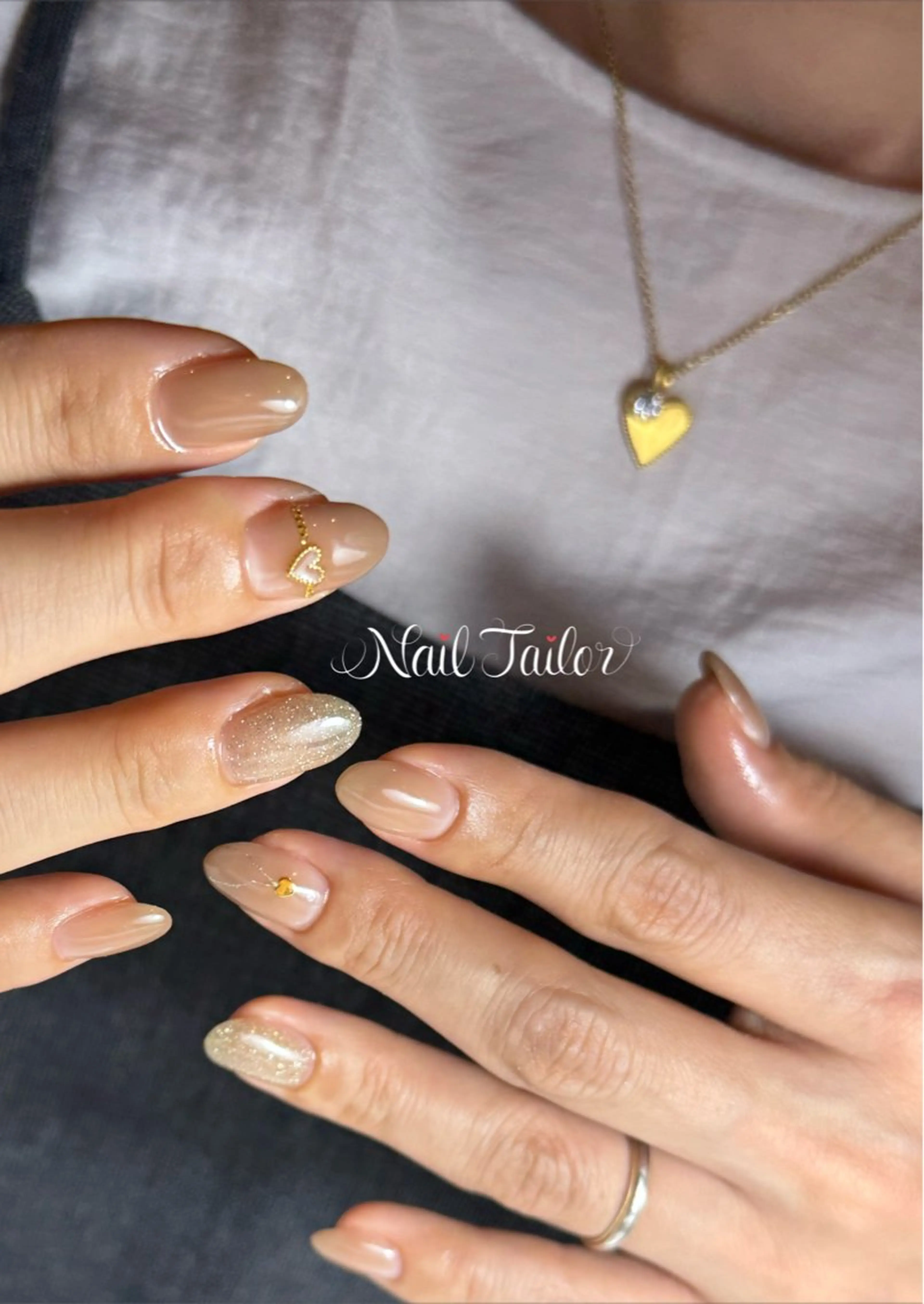 ネイル ハート ロングネイル オフィスネイル シンプルネイル ハンドネイル NailTailor ネイルテイラーのネイルデザイン