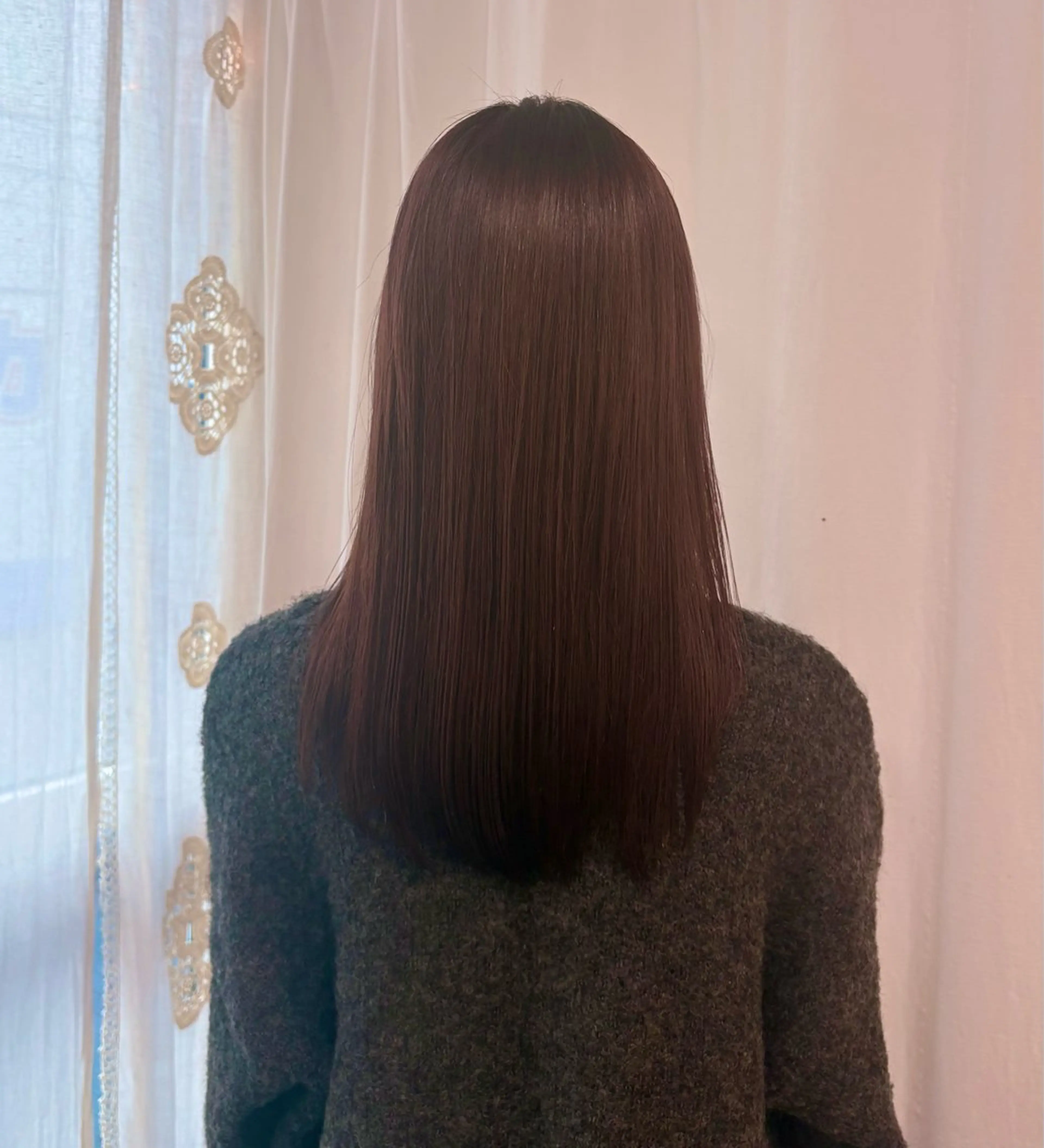 ロング カラー ピンクカラー レッドカラー ヘアカラー トリートメント rina/似合わせ/ 艶髪カラー/髪質改善のヘアスタイル