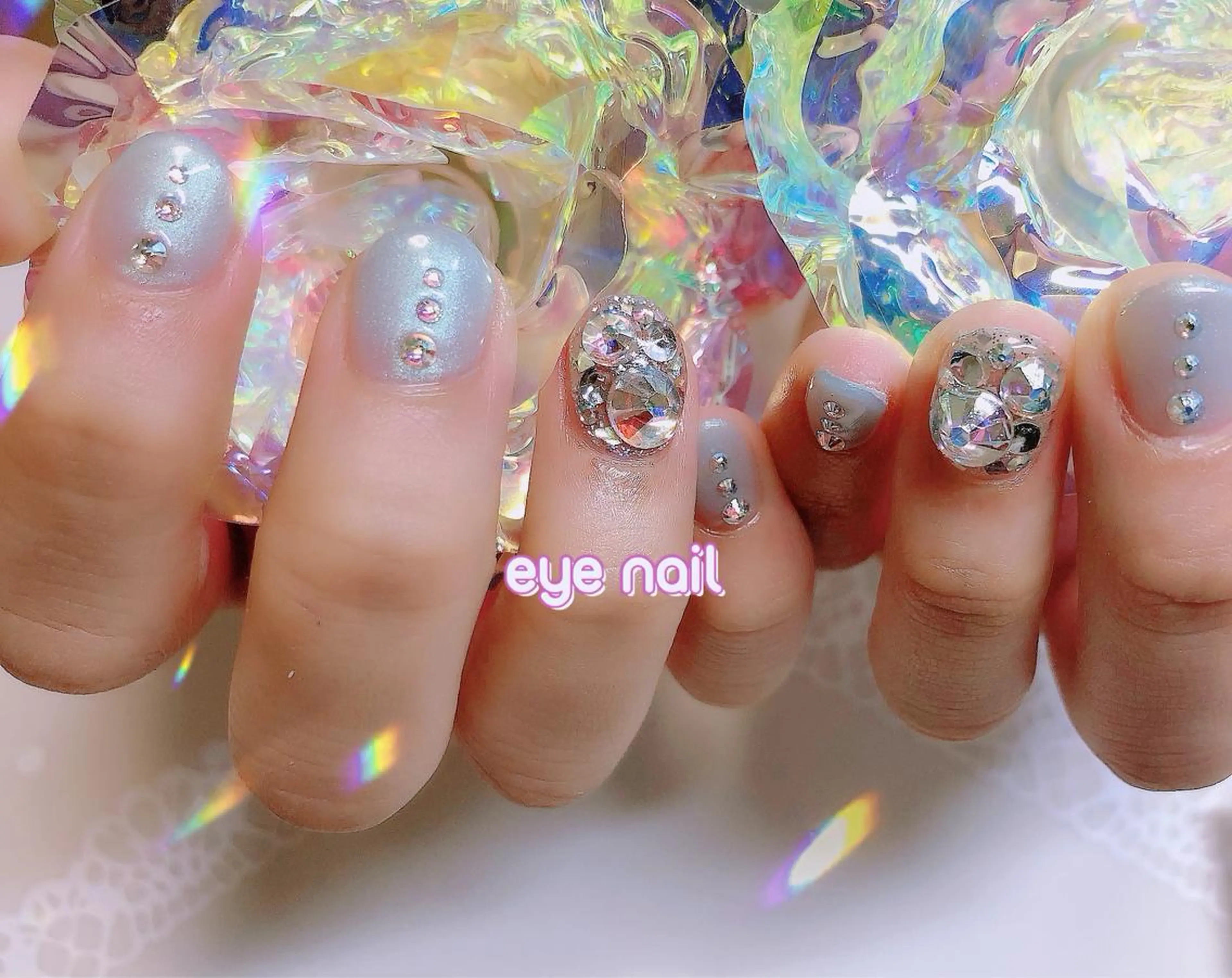 ネイル アートネイル ブルー ストーンネイル ハンドネイル Eye nailのネイルデザイン