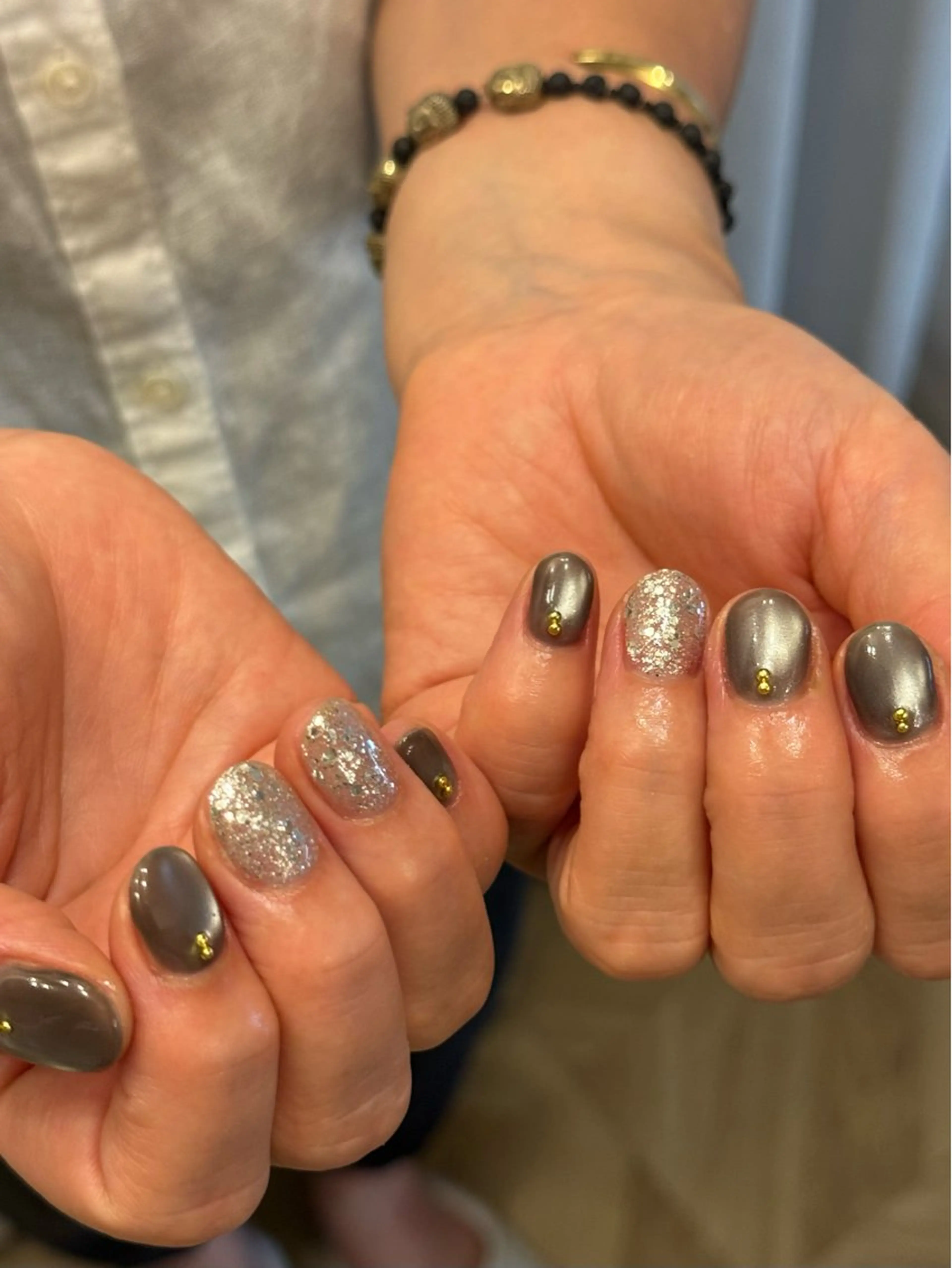 ネイル ゴールド 持ち込み シルバー ハンドネイル filonnail asukaのネイルデザイン