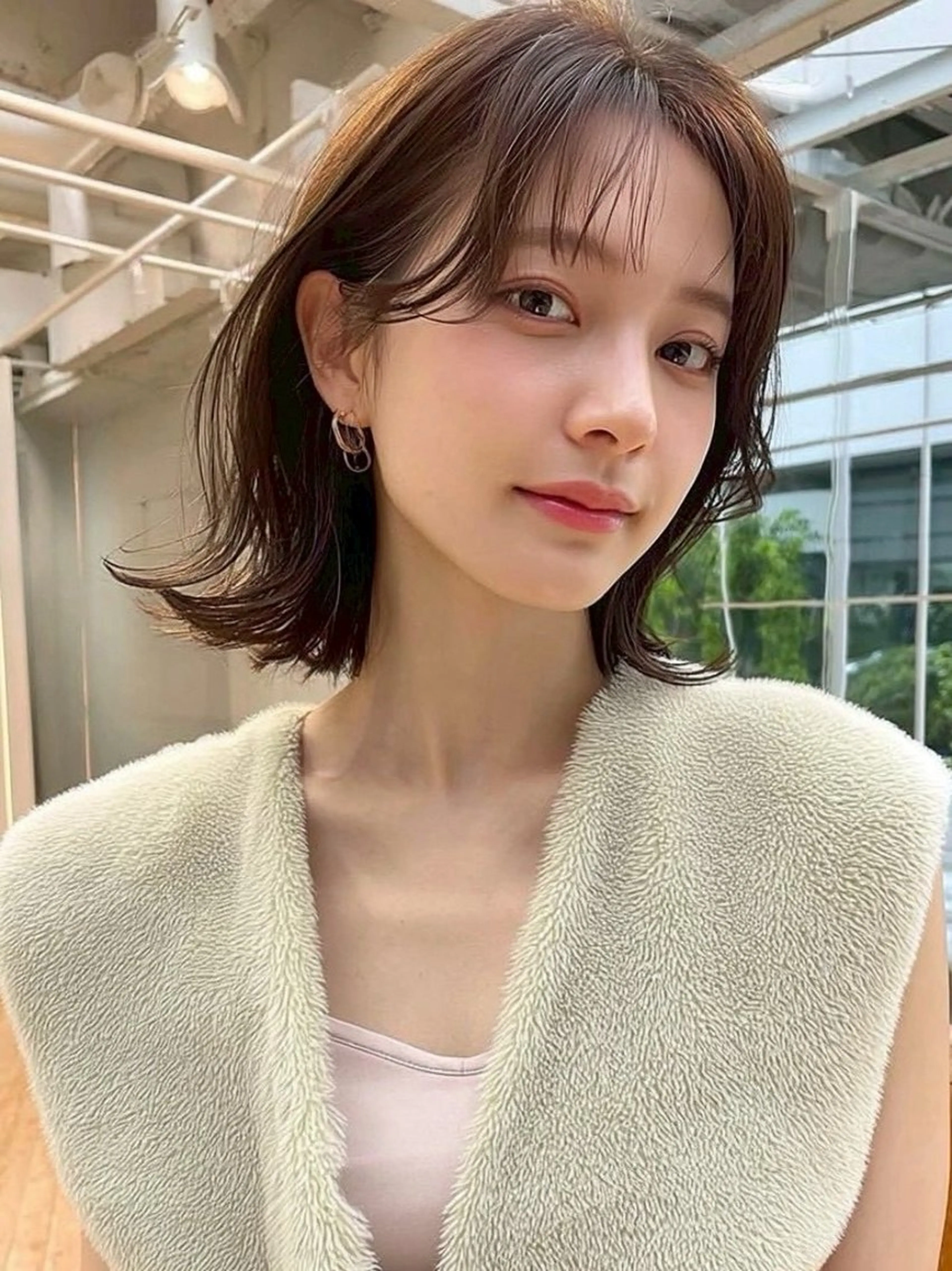 ミディアム 越川 友美子のヘアスタイル