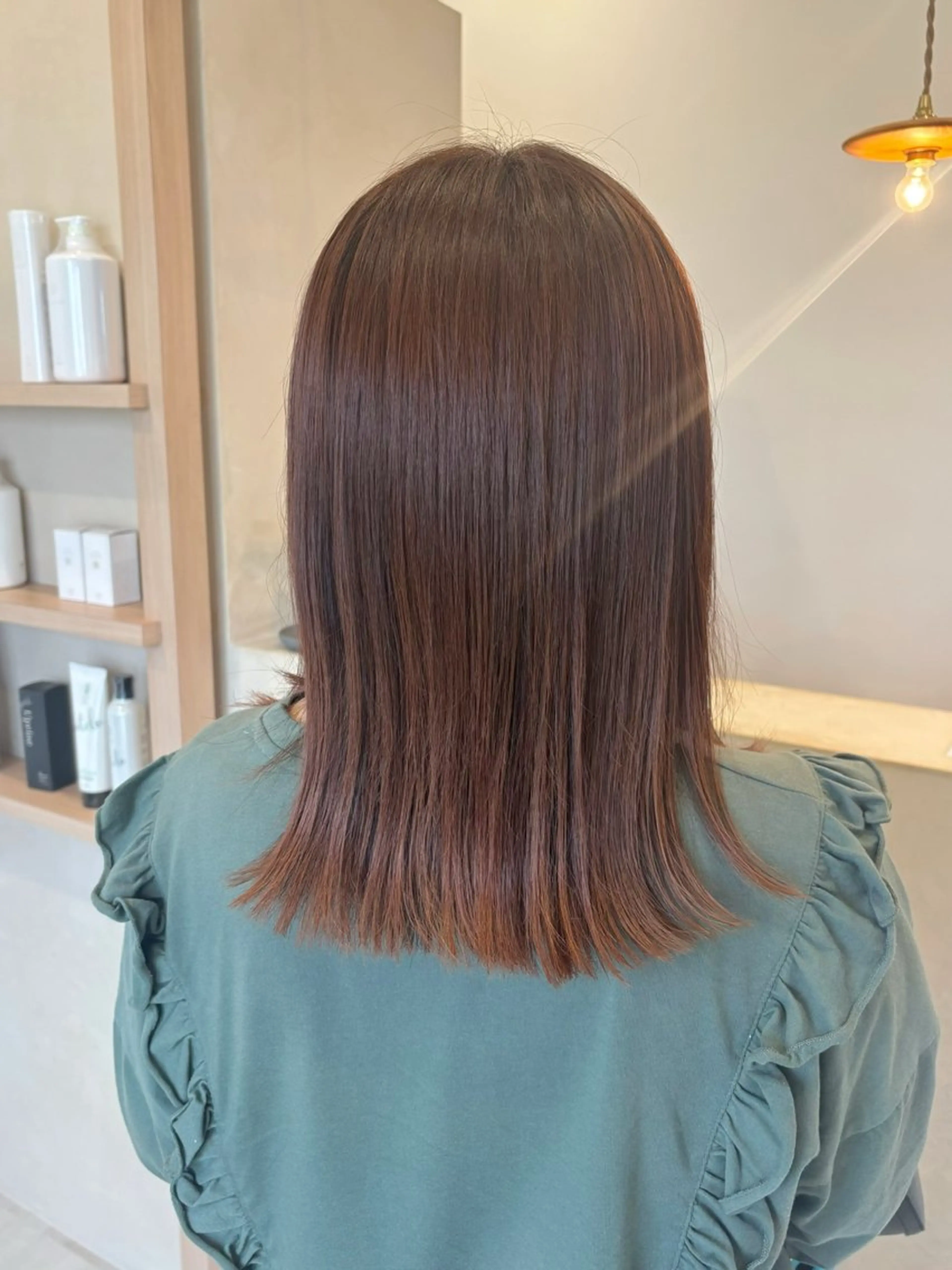 セミロング カラー ブラウンカラー オレンジ オレンジブラウン カット ヘアカラー トリートメント 真弓 理沙/艶カラーのヘアスタイル