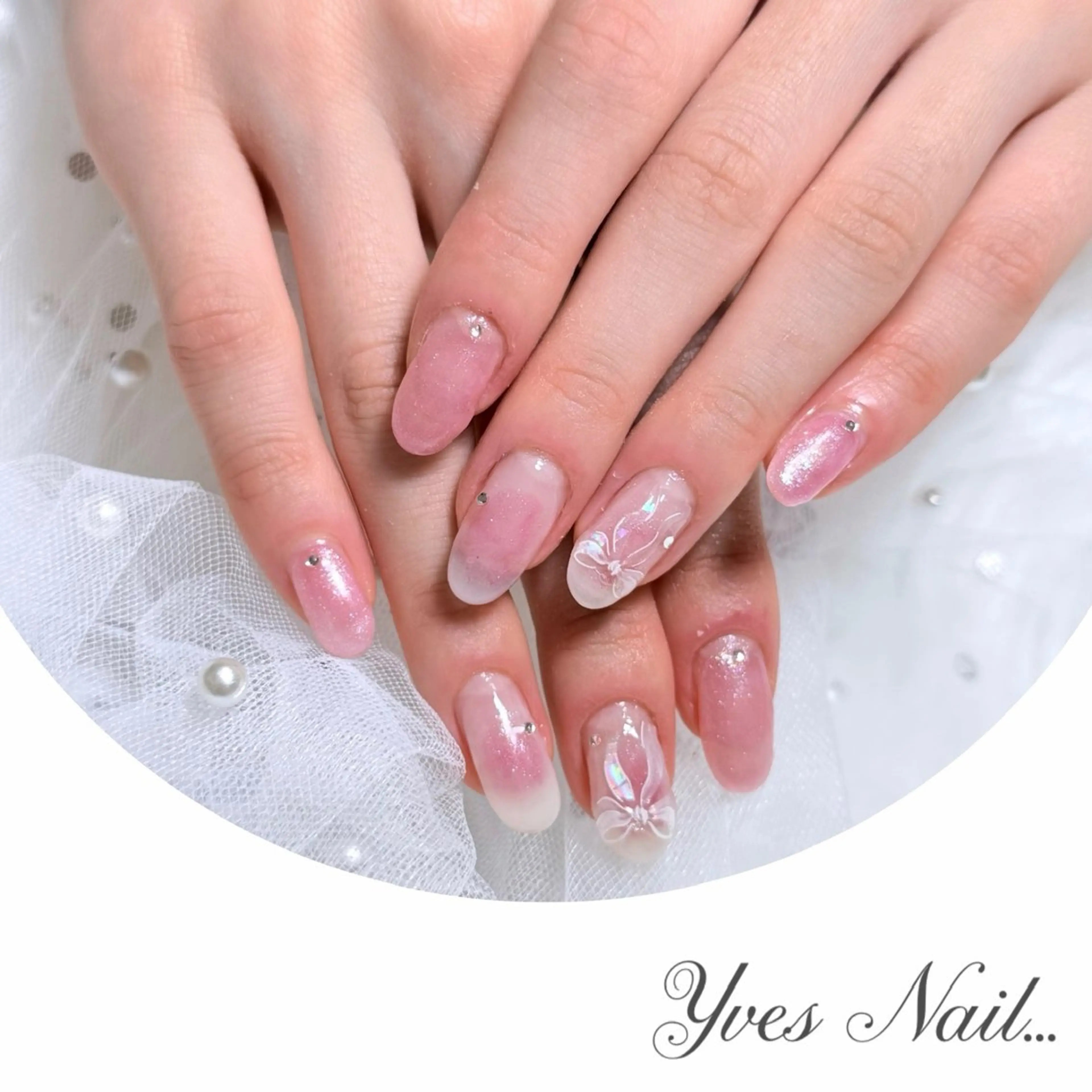 ネイル チークネイル マグネットネイル リボン ハンドネイル kanno yのネイルデザイン