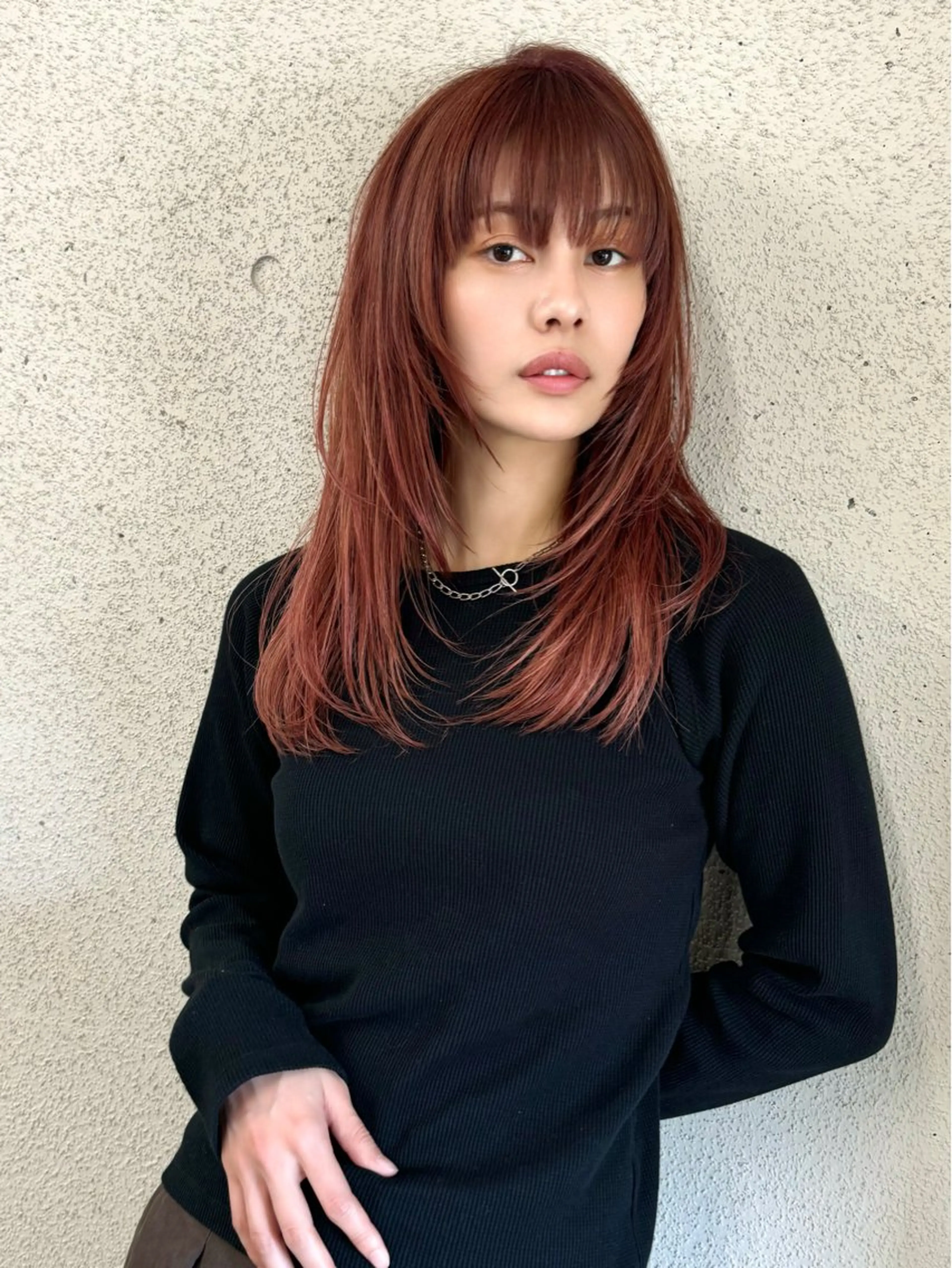 ロング カラー レッドカラー レイヤーカット 中西倖 トップスタイリストのヘアスタイル