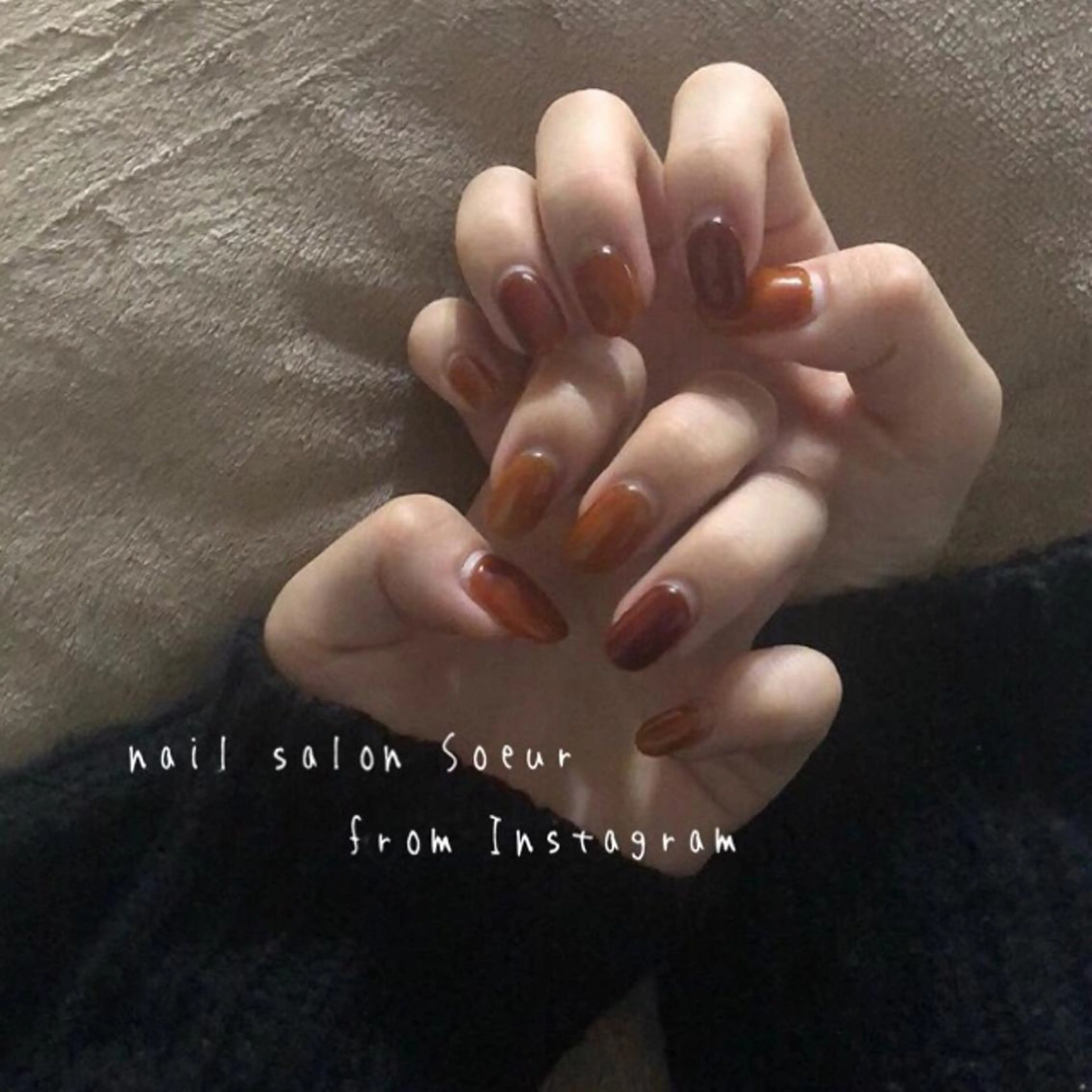 ネイル ブラウン ジェルネイル ワンカラーネイル ストーンネイル nail salon Soeurのネイルデザイン