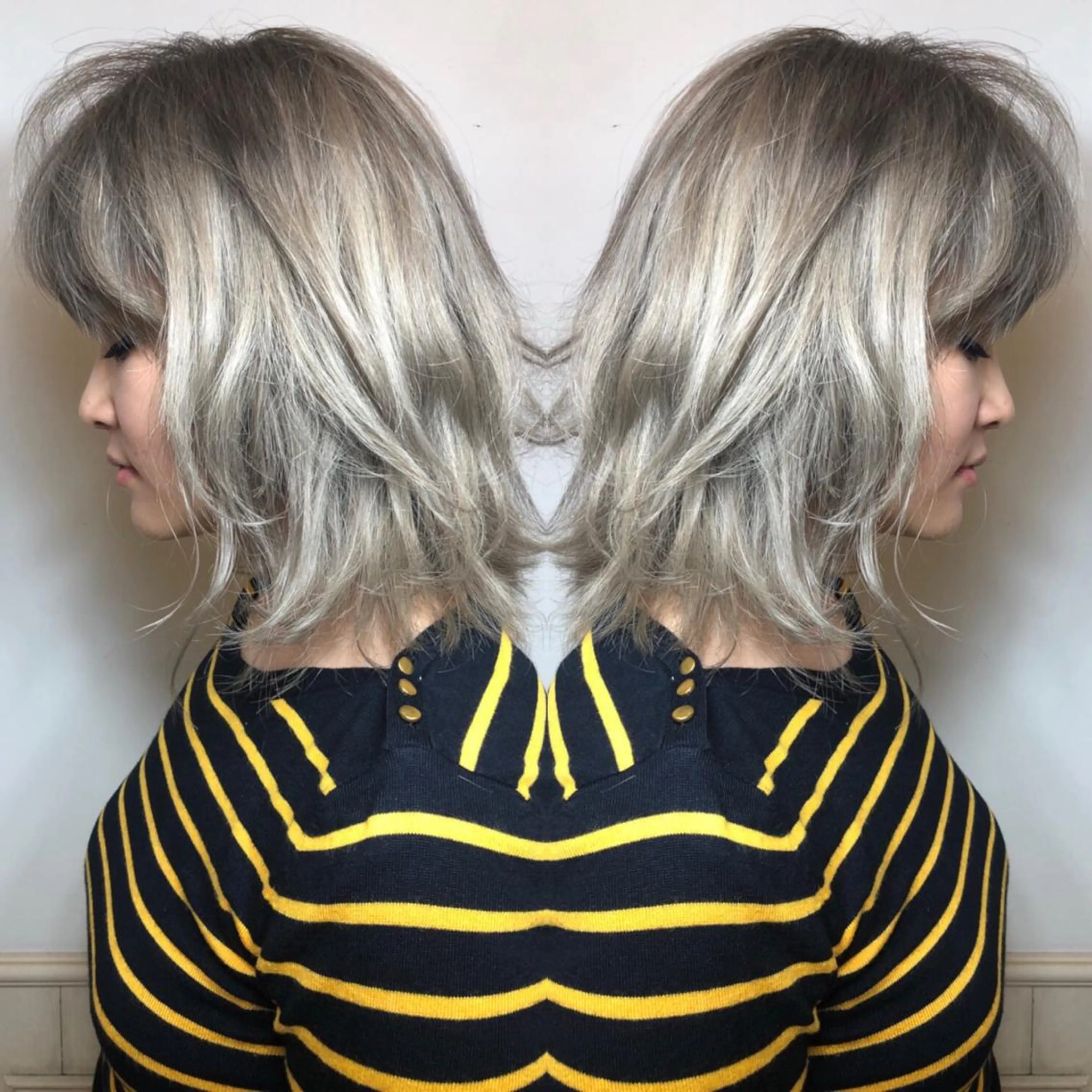 ミディアム カラー アッシュ ブリーチ レイヤーカット ウルフカット ウルフレイヤー ブリーチ専門美容師 谷合純一のヘアスタイル