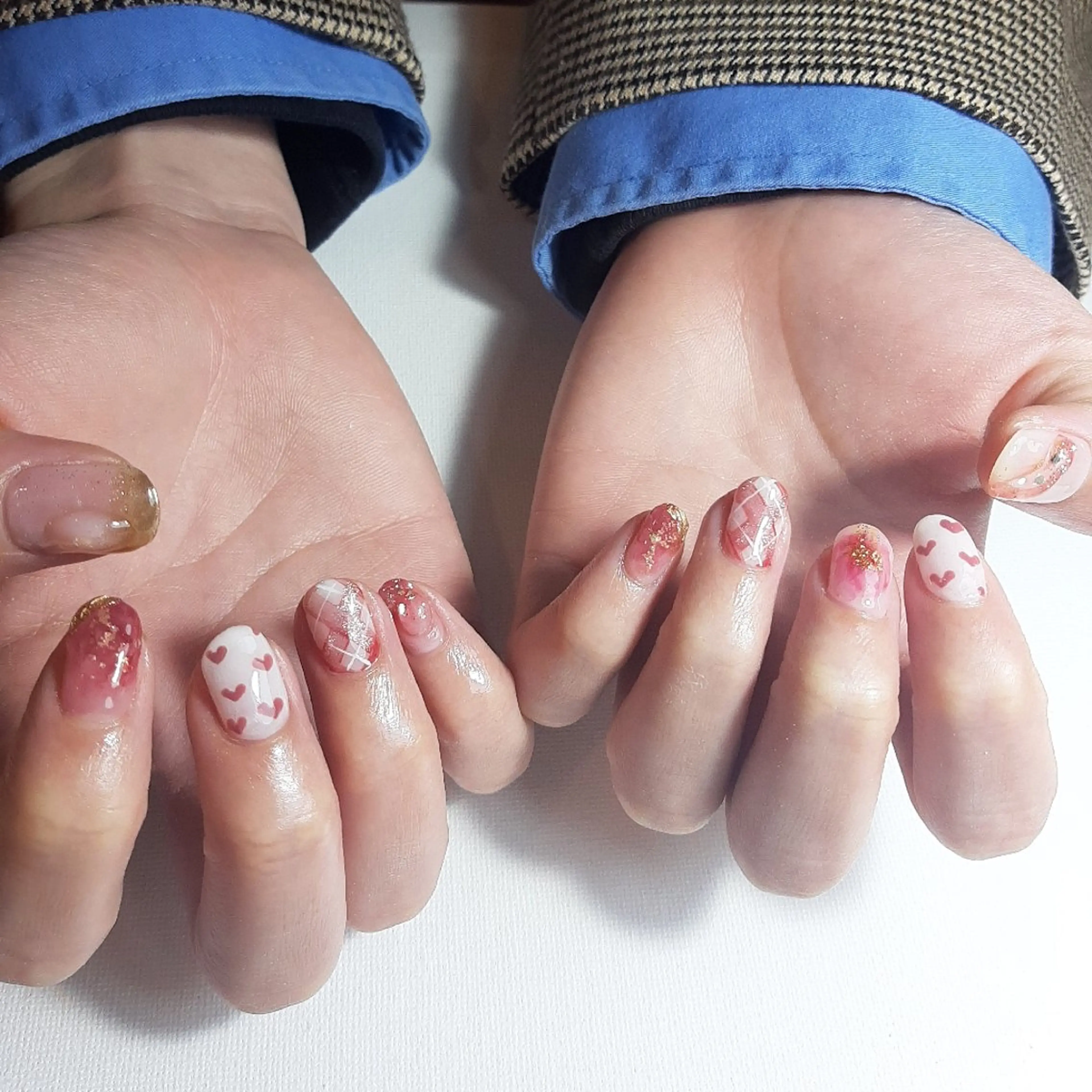 ネイル ジェルネイル ハート 持ち込み ショートネイル バレンタイン owlnail /持込みデザイン専門のネイルデザイン