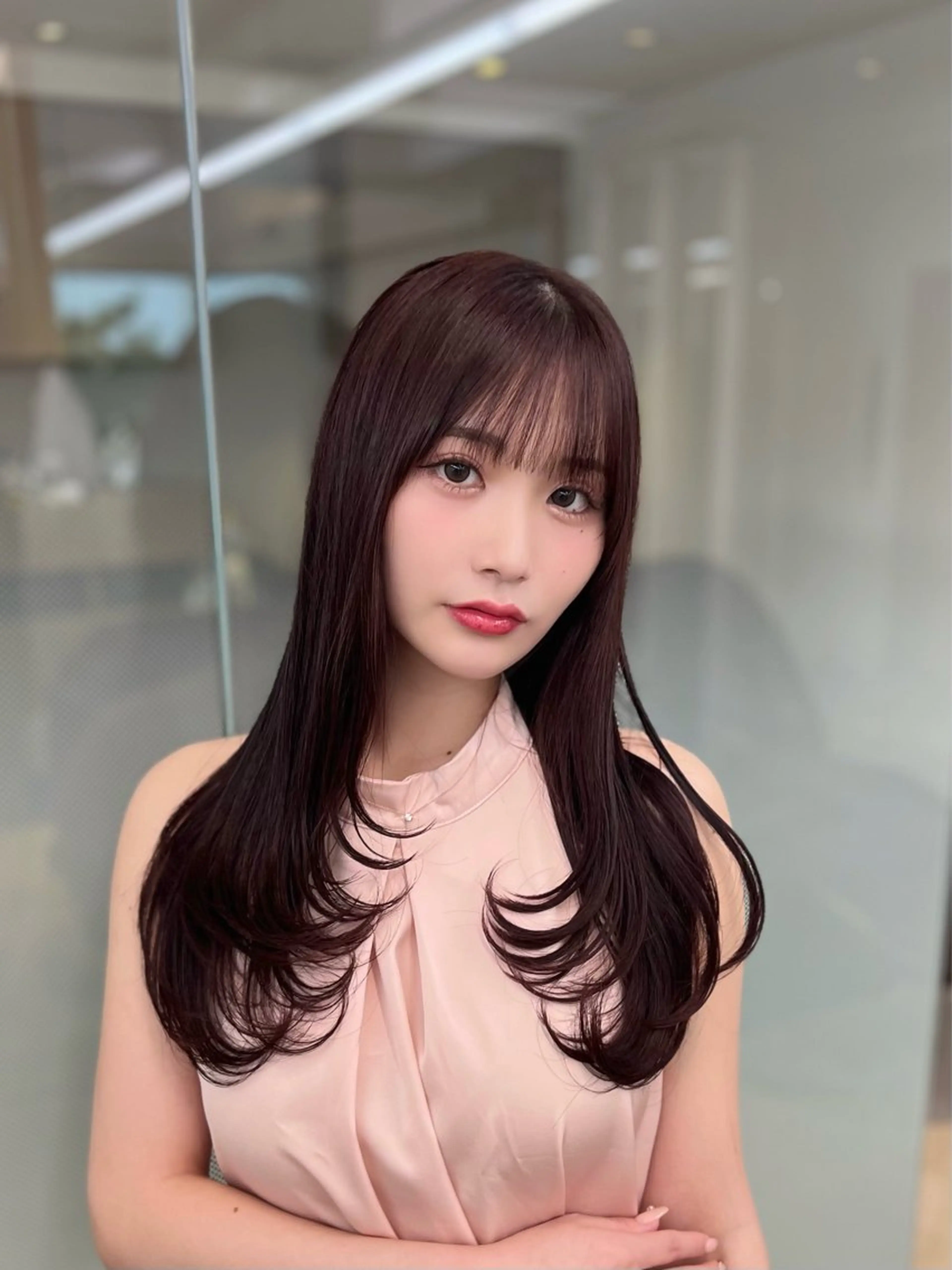 ロング カラー ブラウンカラー ピンクカラー ピンクブラウン レイヤーカット カット ヘアカラー トリートメント レイヤー/髪質改善 DAISUKEのヘアスタイル