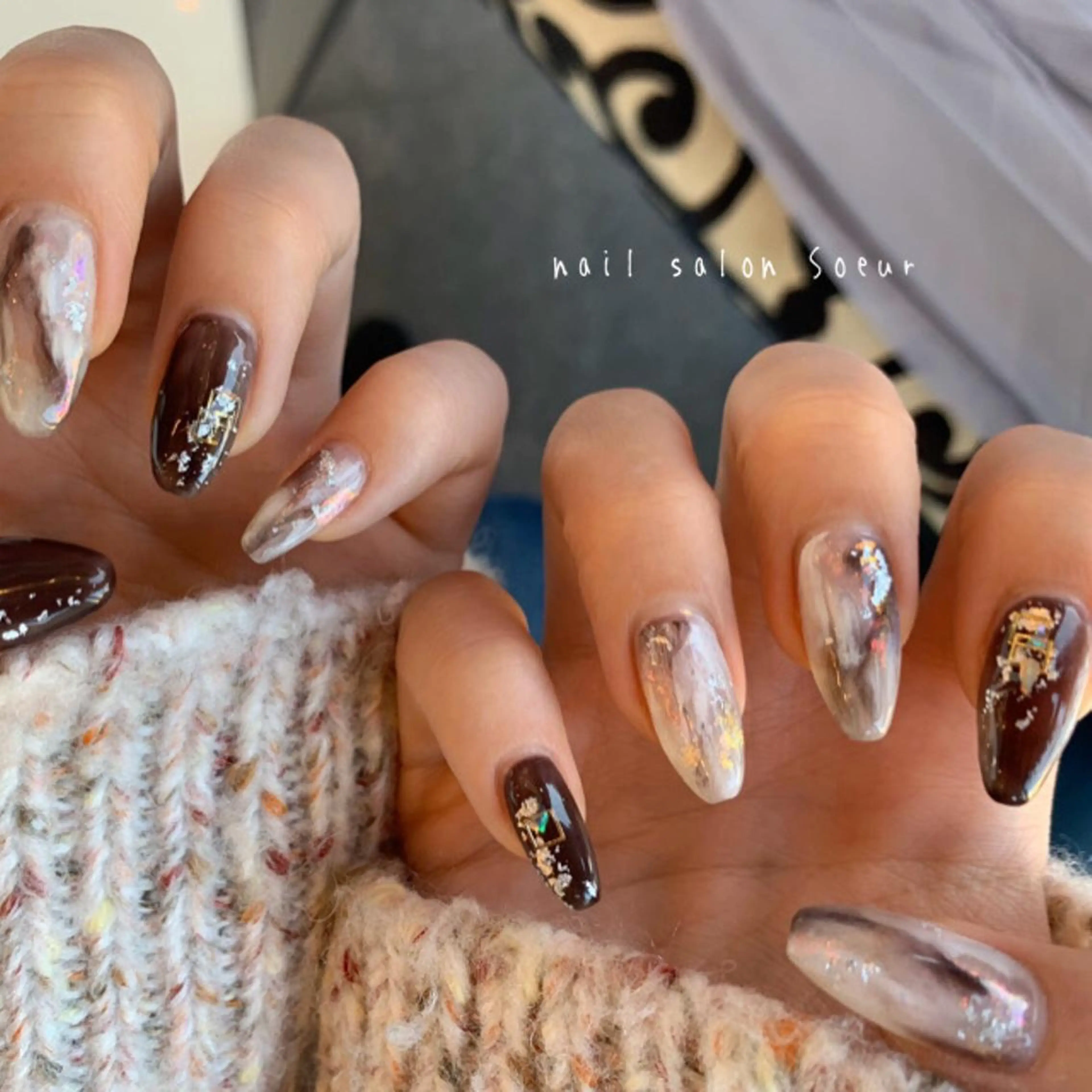 ネイル アートネイル 長さ出し ジェルネイル マットネイル ミラーネイル ハンドネイル nail salon Soeurのネイルデザイン