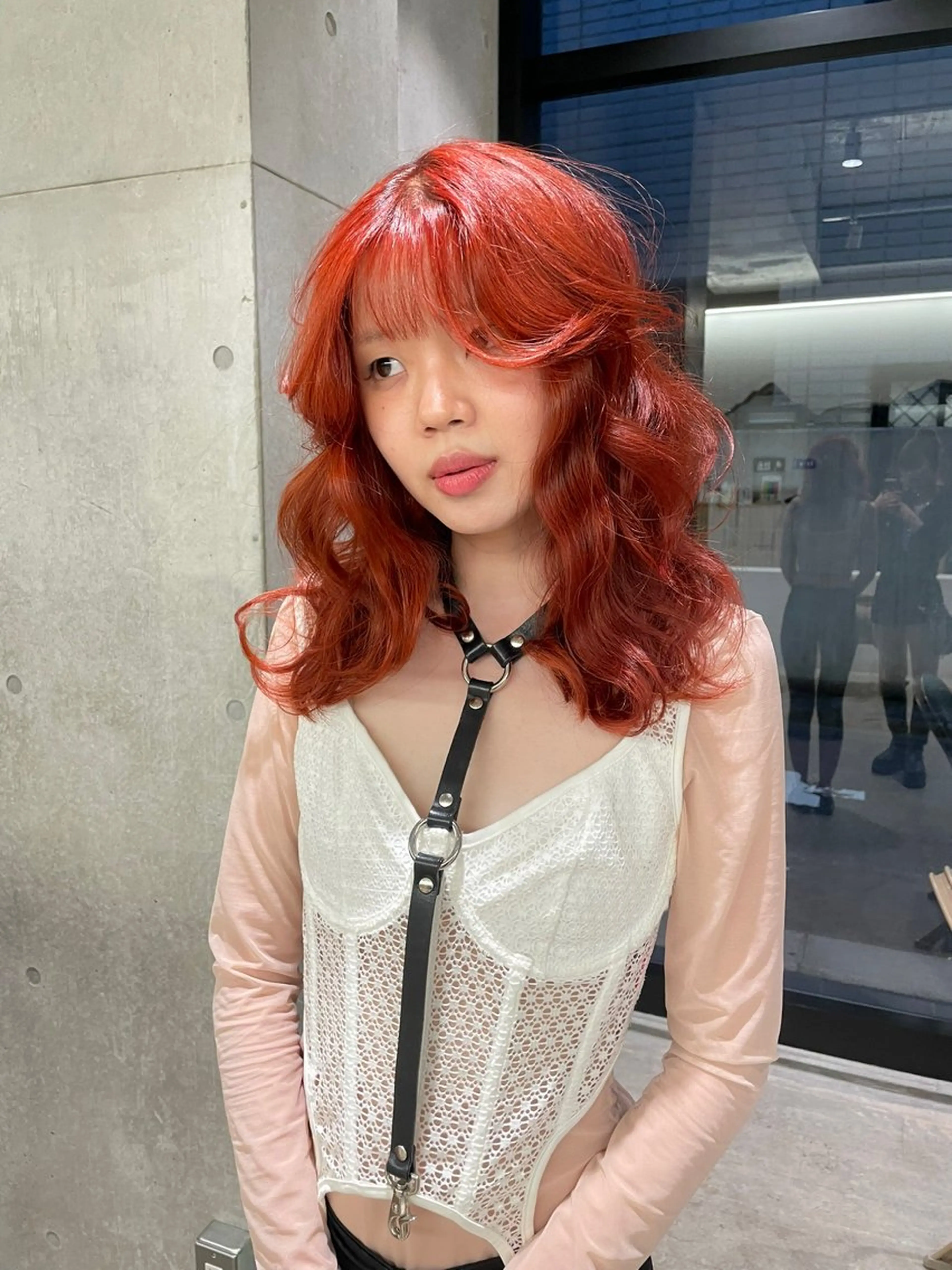 セミロング カラー オレンジ オレンジレッド レッドカラー カット ヘアカラー トリートメント Mizobe misakiのヘアスタイル