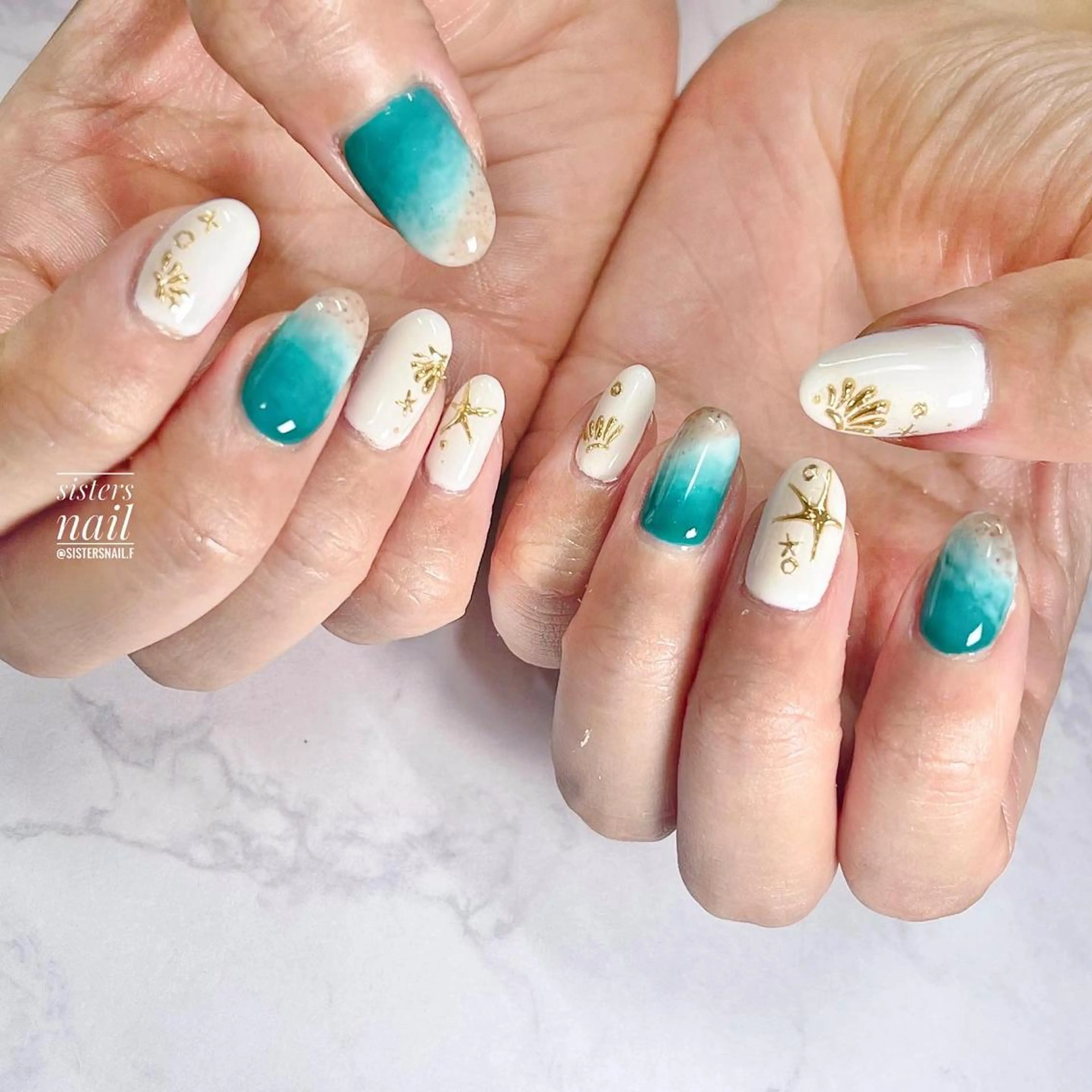 ネイル アートネイル ブルー 持ち込み シンプルネイル 夏ネイル sisters nail.fのネイルデザイン