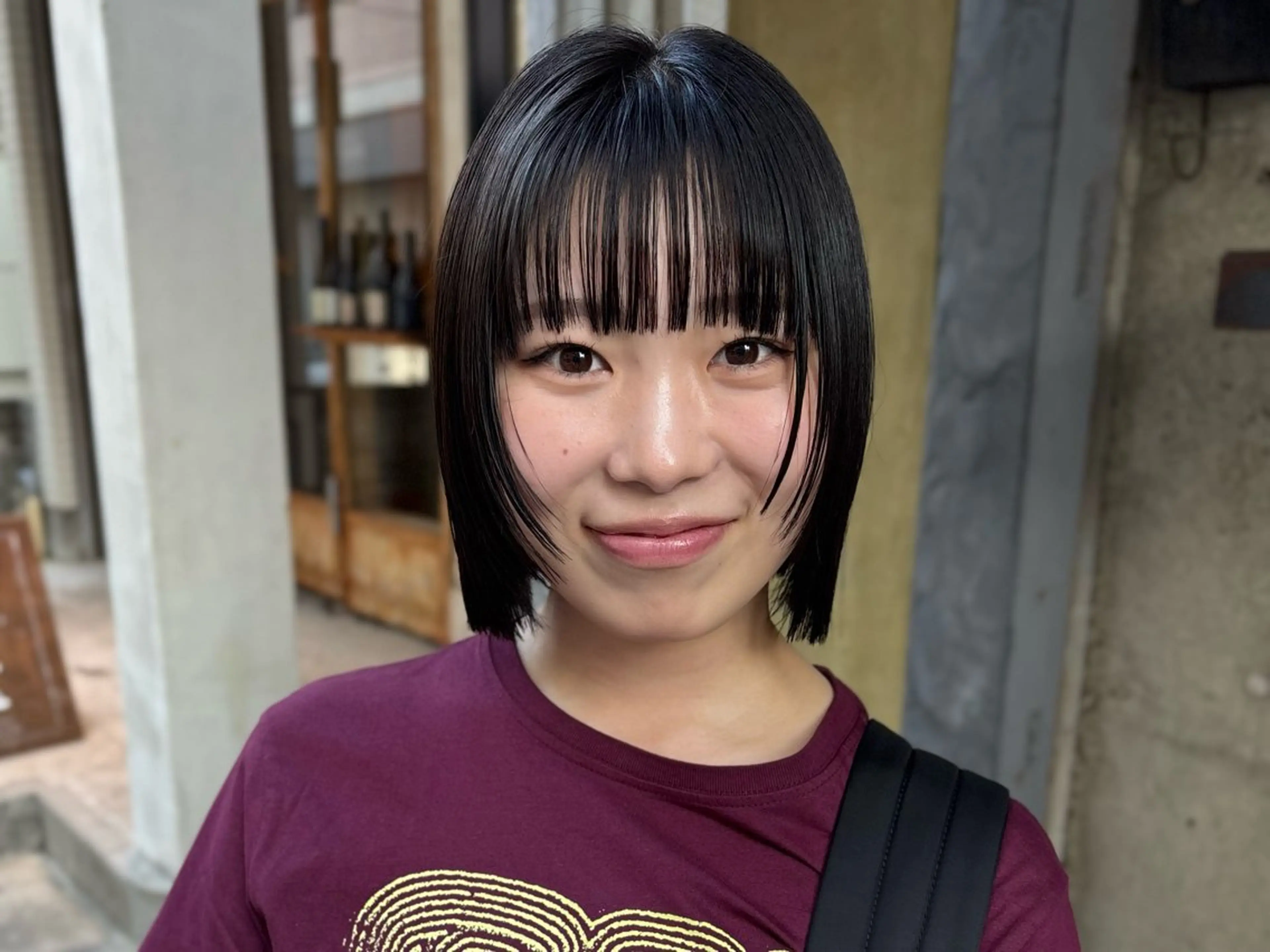 ミディアム カラー 切りっぱなしボブ ミディアムパーマ ボブ レイヤーカット カット ヘアカラー トリートメント 水原波津輝/ボブ /ニュアンスパーマのヘアスタイル