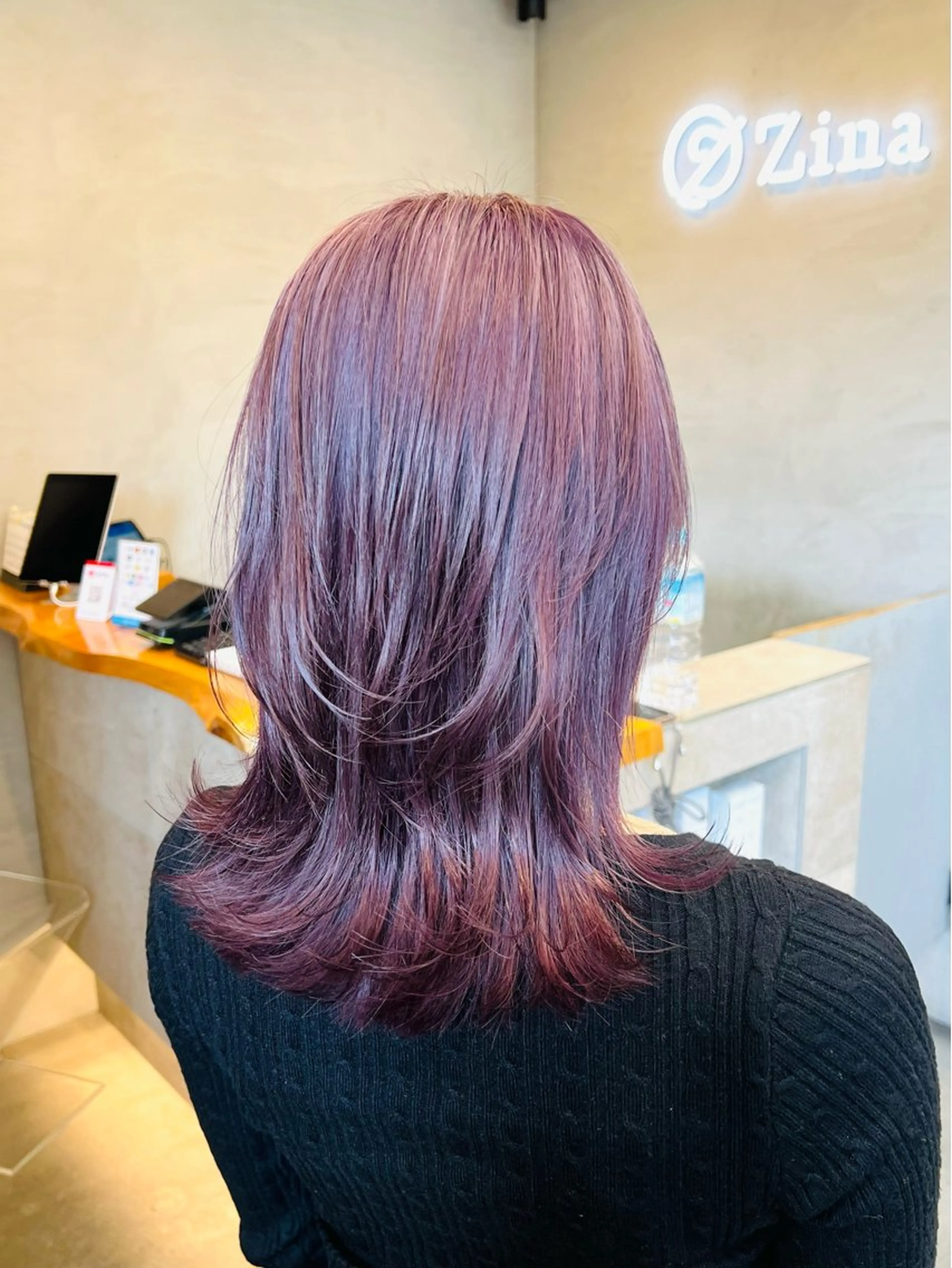 ミディアム ピンクラベンダー ヘアカラー トリートメント レイヤー/韓国/艶髪 /タカマサのヘアスタイル