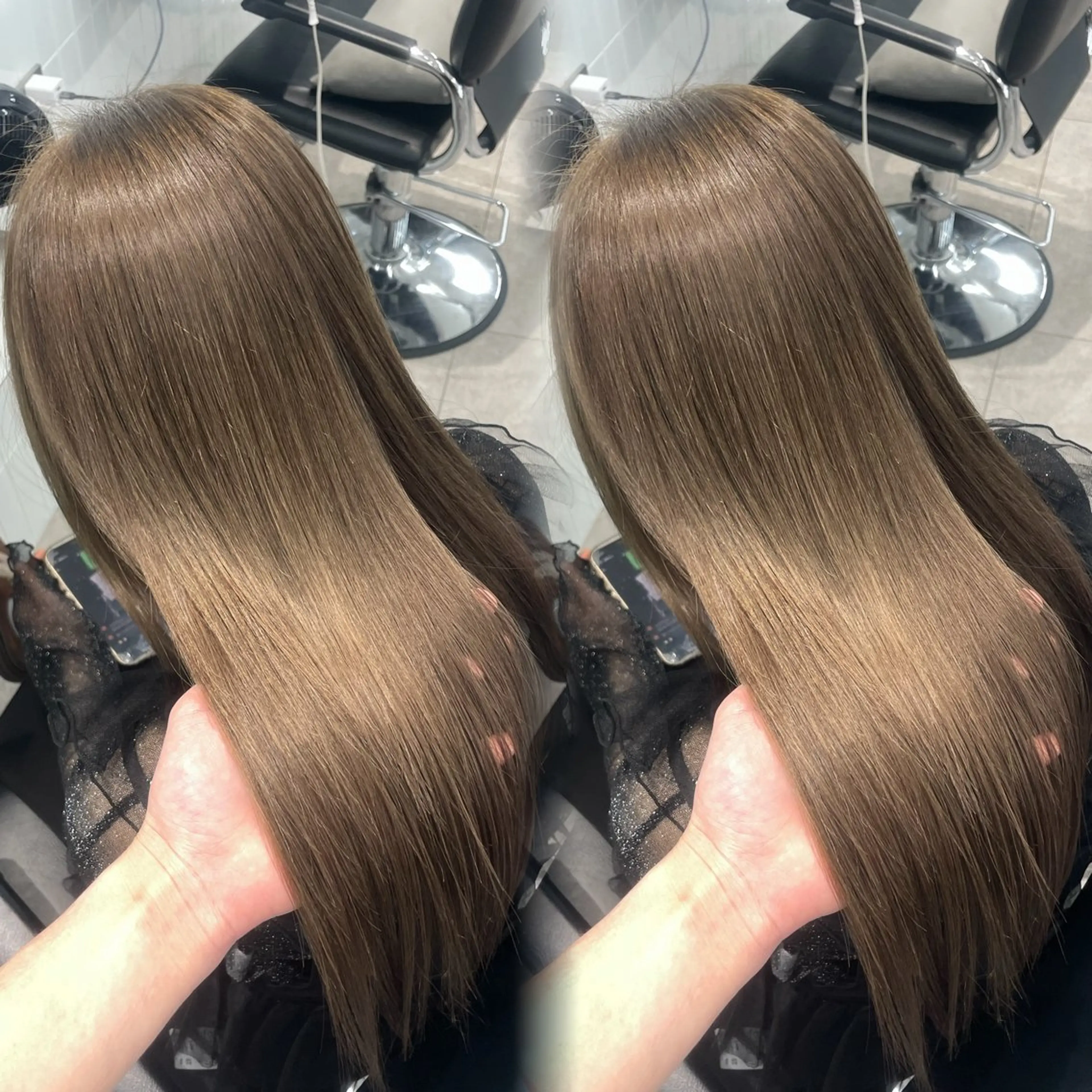 ロング カラー ベージュカラー オリーブベージュ ヘアカラー トリートメント 表参道/ハイライト バレイヤージュのヘアスタイル