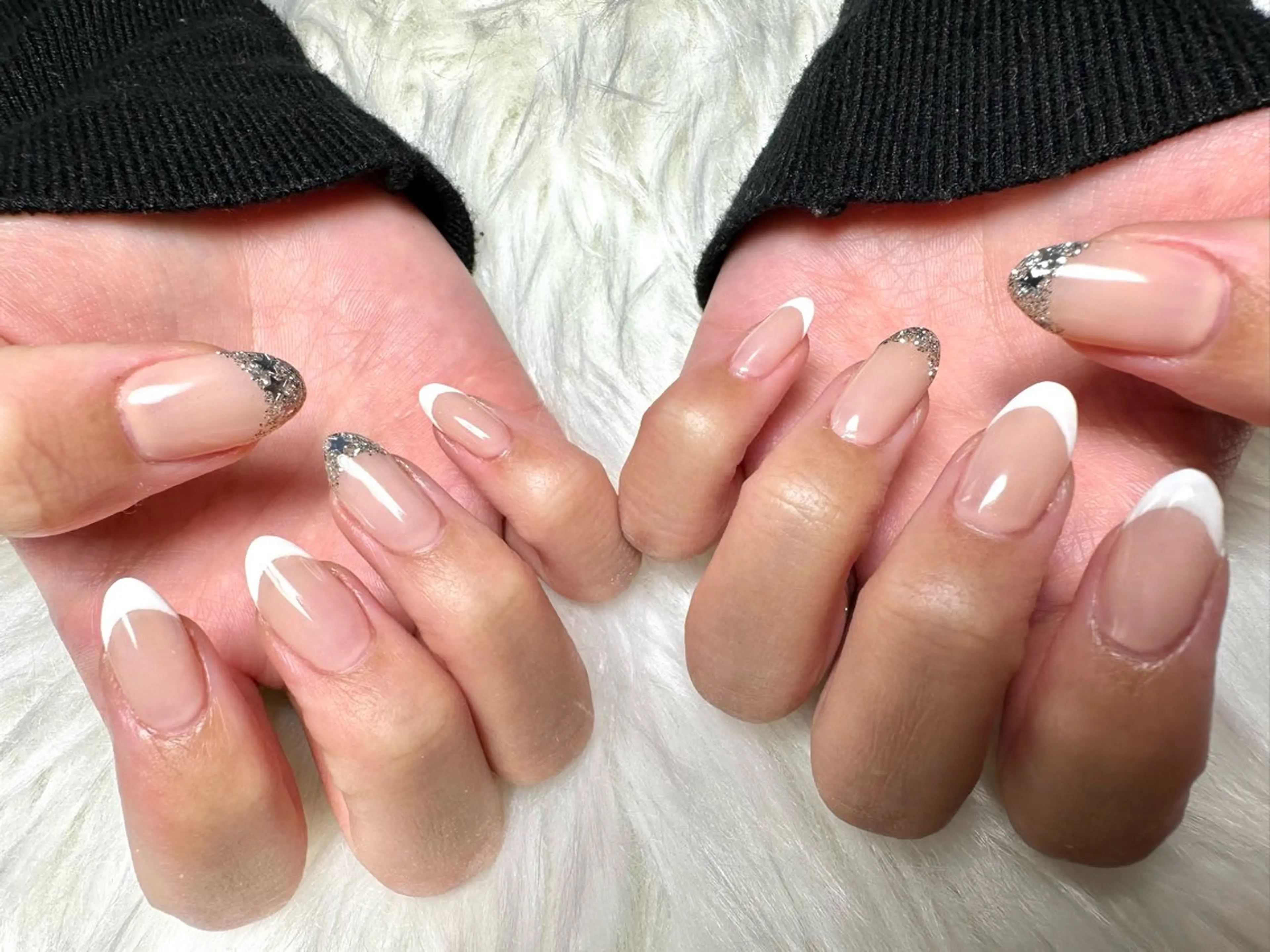 ネイル フレンチネイル ラメ(グリッター) シルバー nail salon 凪のネイルデザイン