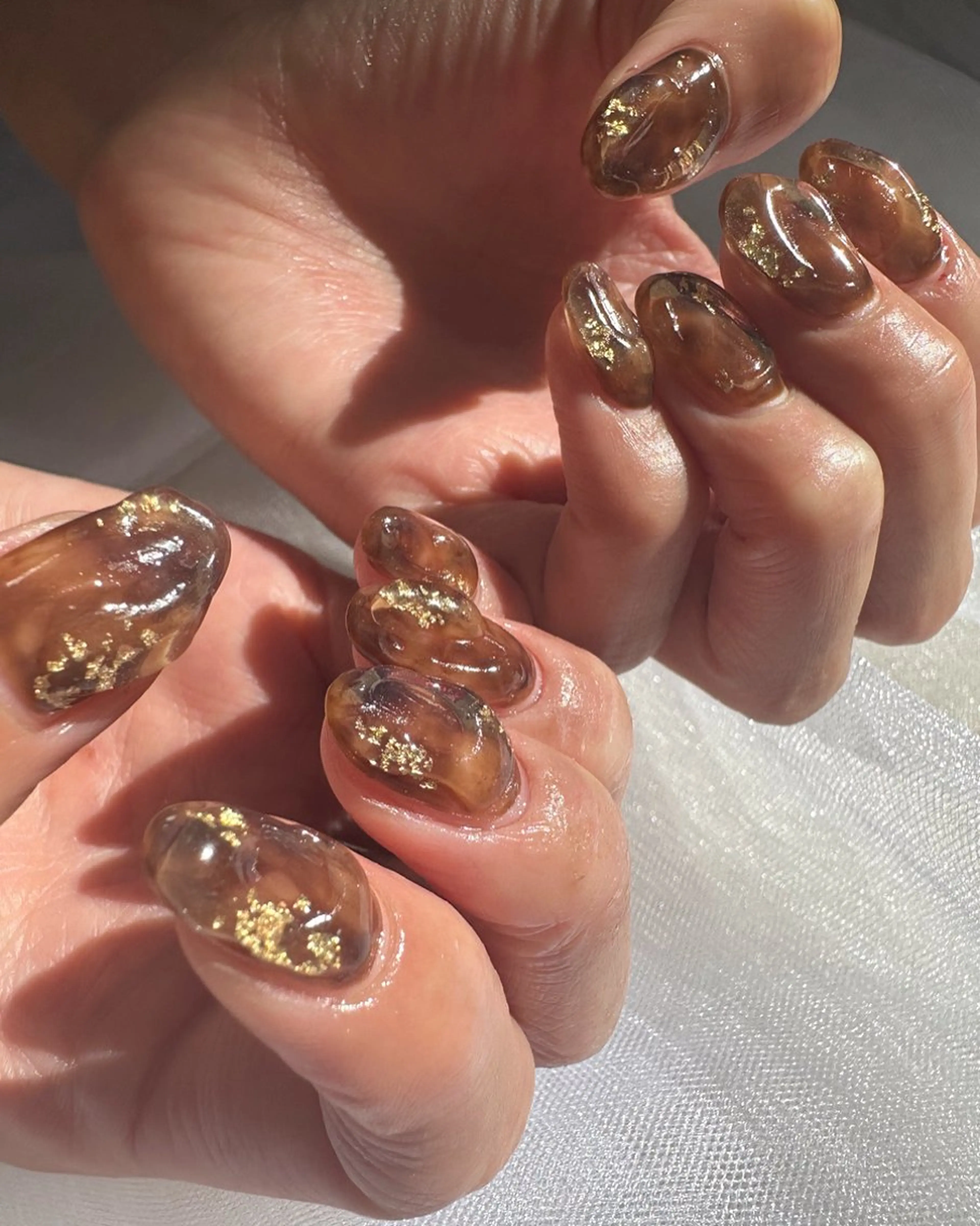 ネイル べっ甲ネイル ブラウン クリアネイル 氷ネイル・うるうるネイル 韓国ネイル 🪞KAPE NAIL 🪞のネイルデザイン