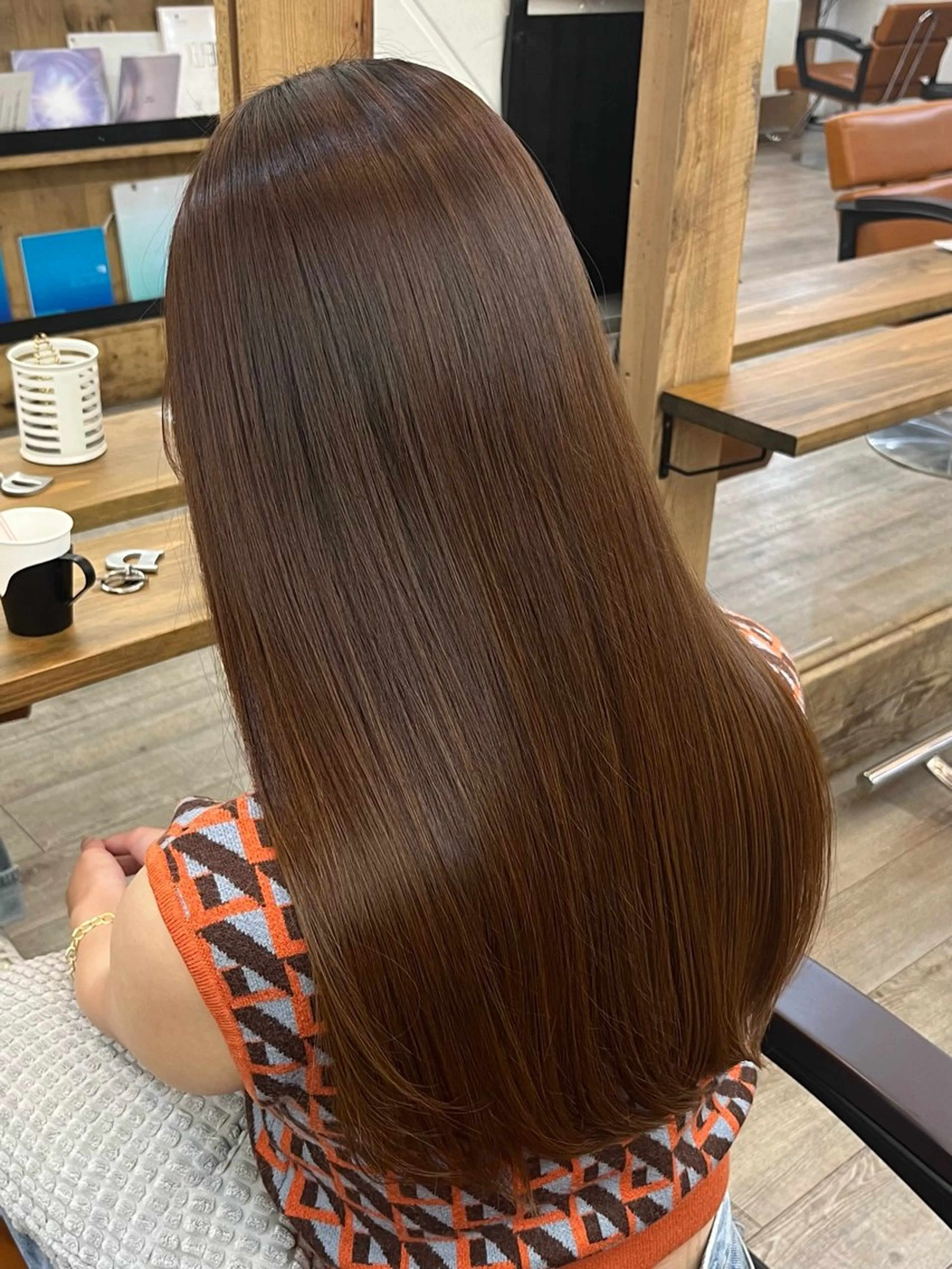 ロング カラー ブリーチ ブラウンカラー ブリーチなしカラー オレンジ オレンジブラウン 🦋レイヤー職人 猪瀬玲奈🦋のヘアスタイル