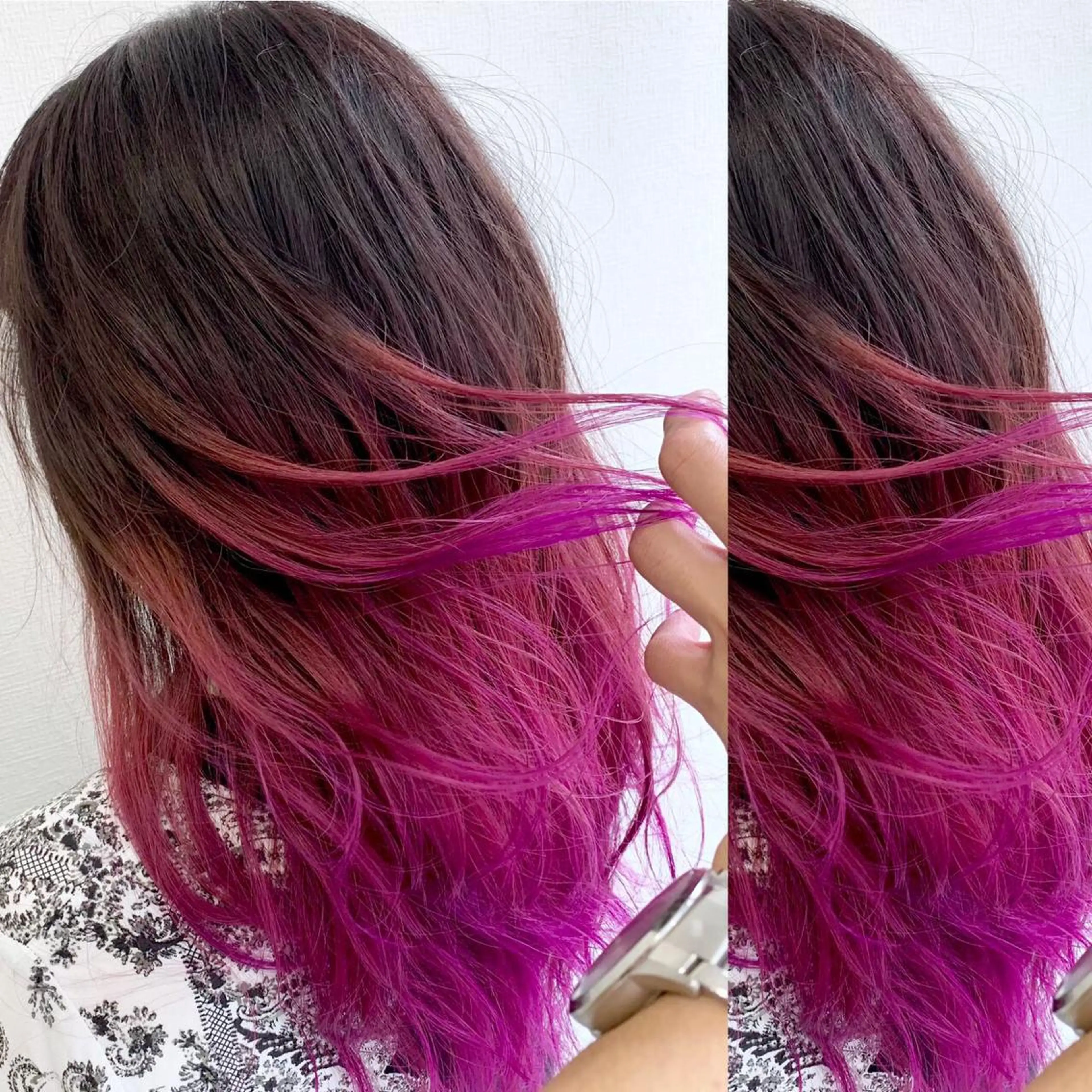 ミディアム カラー JuNブリーチに 縮毛矯正するプロのヘアスタイル