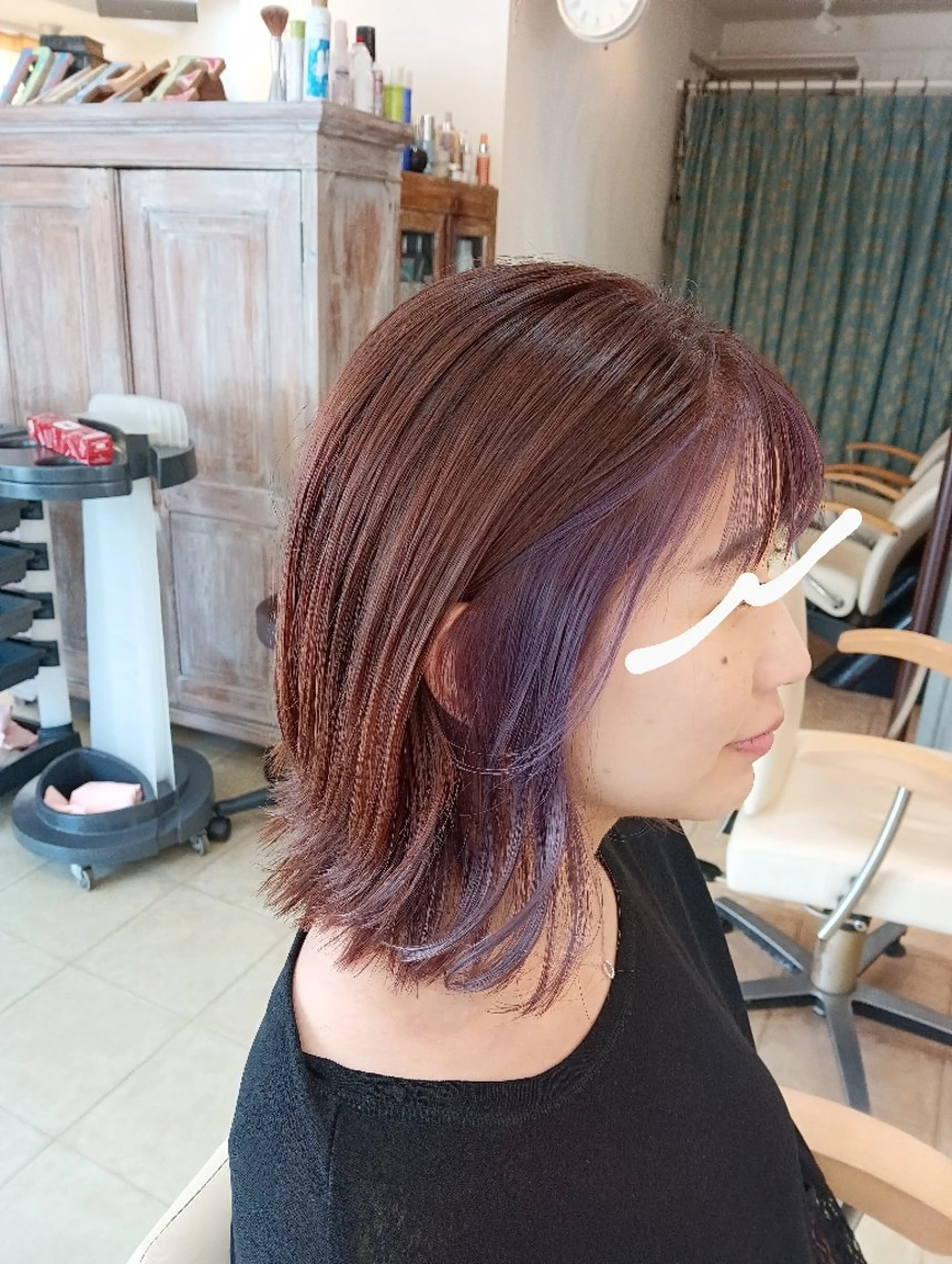 ミディアム ミストバング ヘアカラー ショート/似合わせ みやじまのヘアスタイル