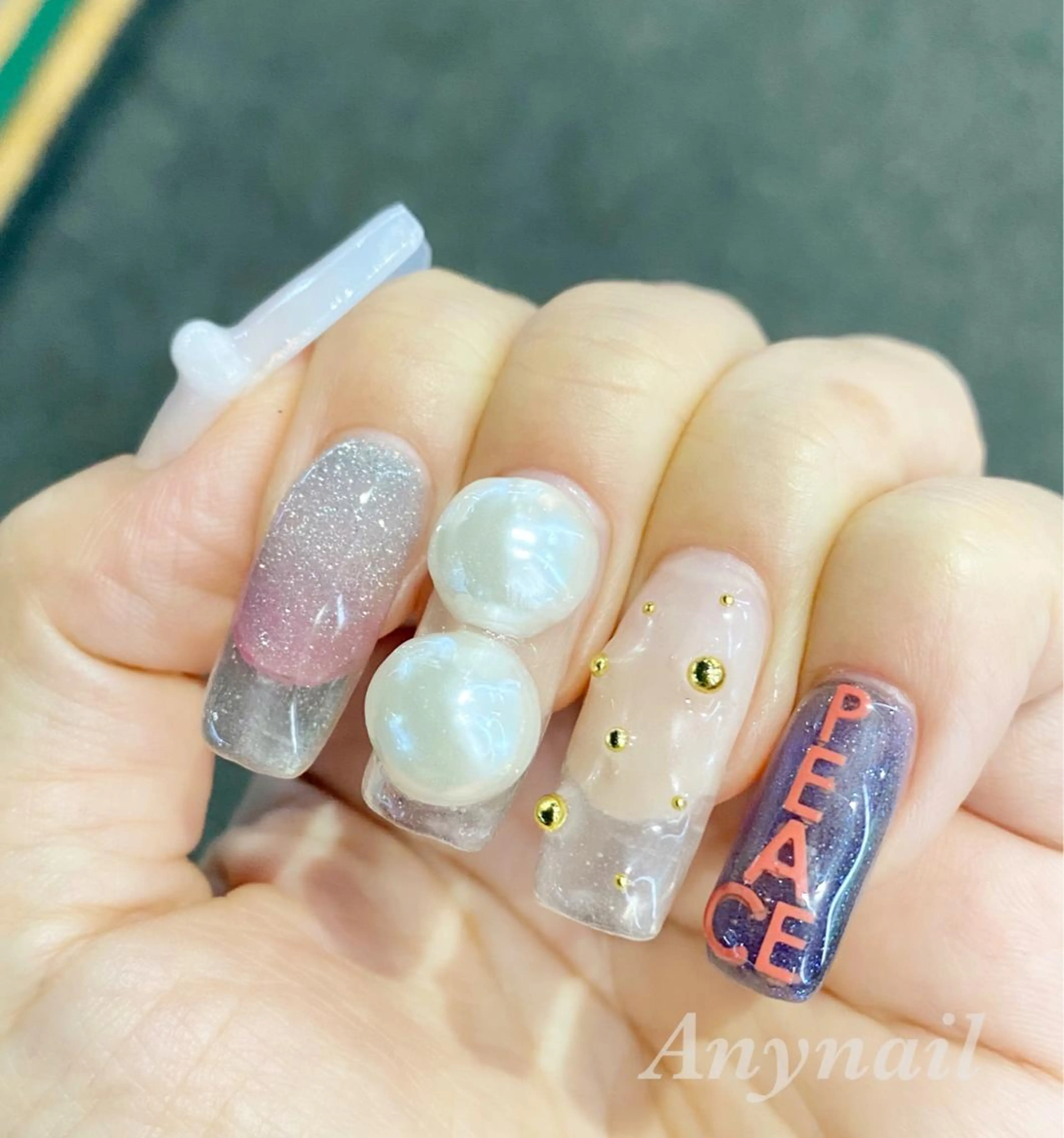 ネイル ブルー クリアネイル スカルプネイル ハンドネイル 岩澤 恵子のネイルデザイン