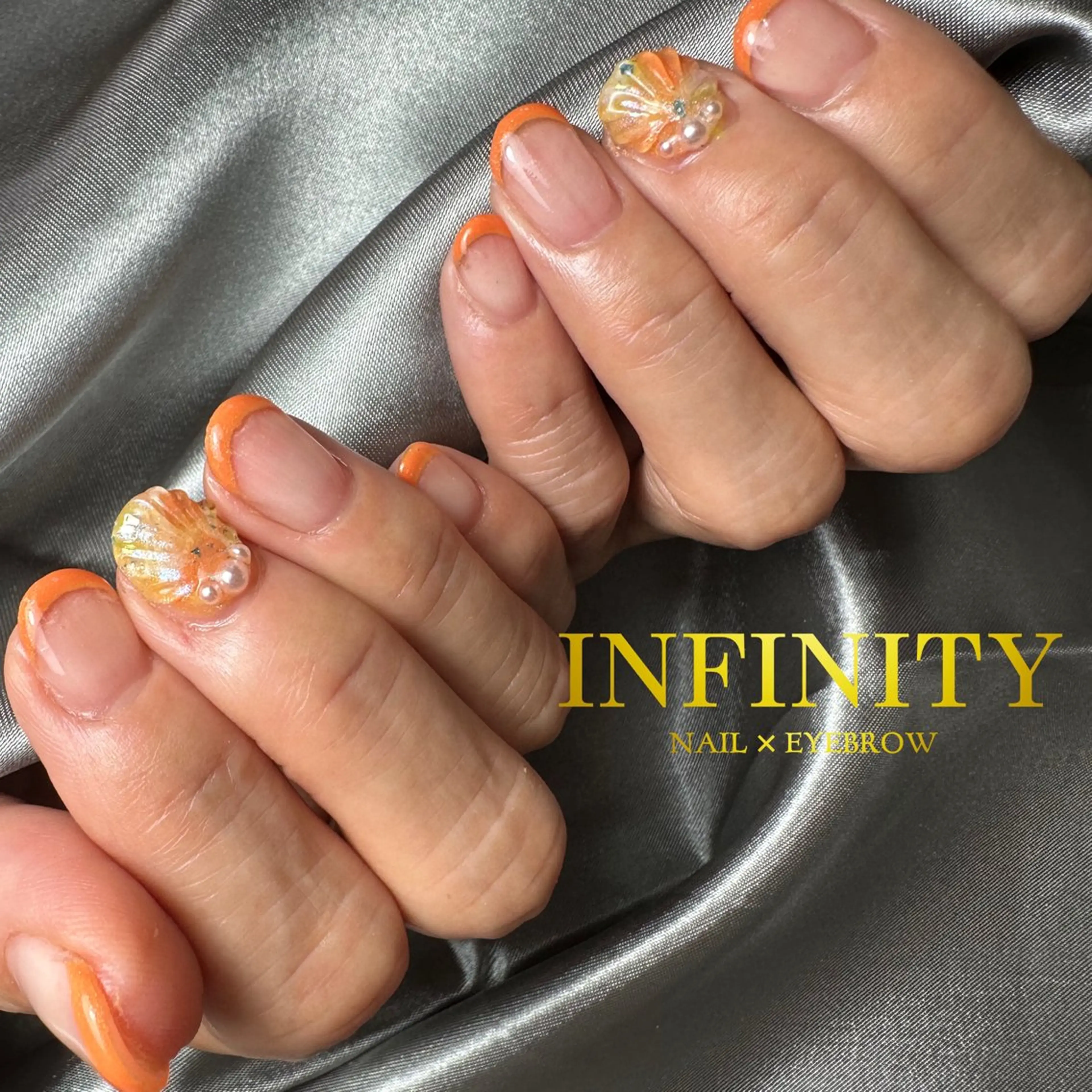 ショート カラー ヘアアレンジ キッズ アイブロウ オレンジ メンズアイブロウ INFINITY所属・INFINITY Sachiのネイルデザイン