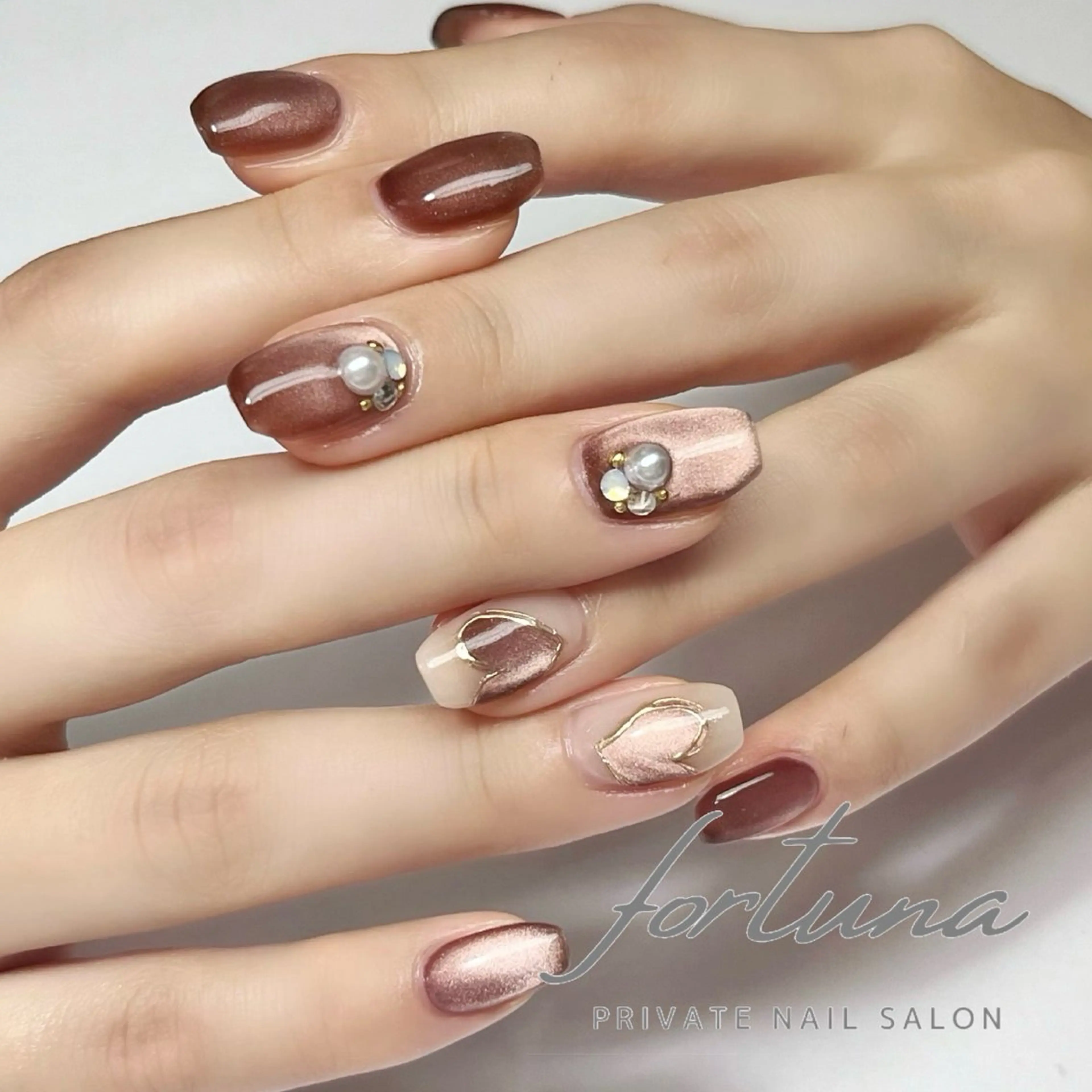 ネイル ジェルネイル ハート マグネットネイル パラジェル バレンタイン ハンドネイル fortuna 武藤裕美のネイルデザイン