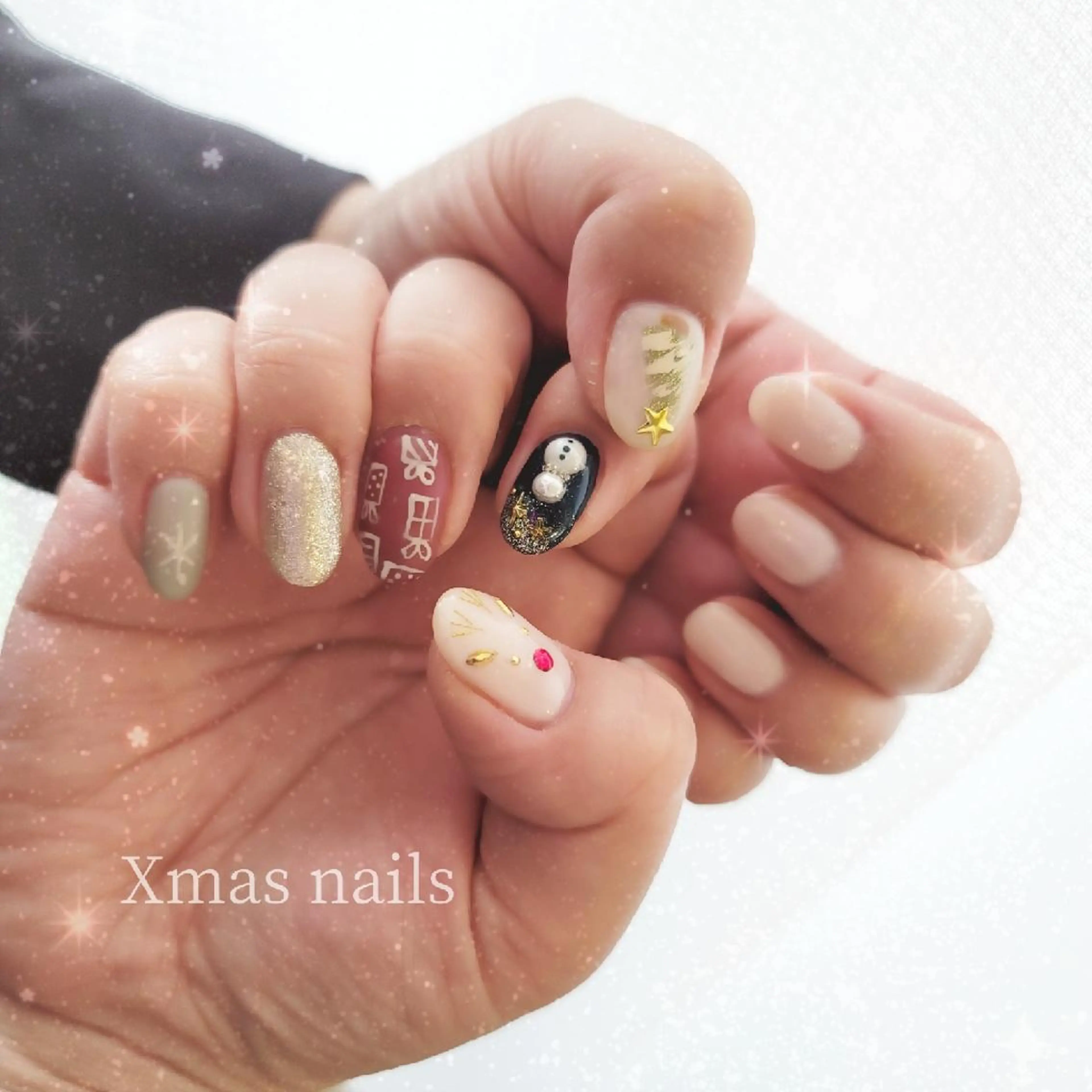 ネイル 持ち込み 冬ネイル クリスマス ハンドネイル へなちょこ ネイリストのネイルデザイン