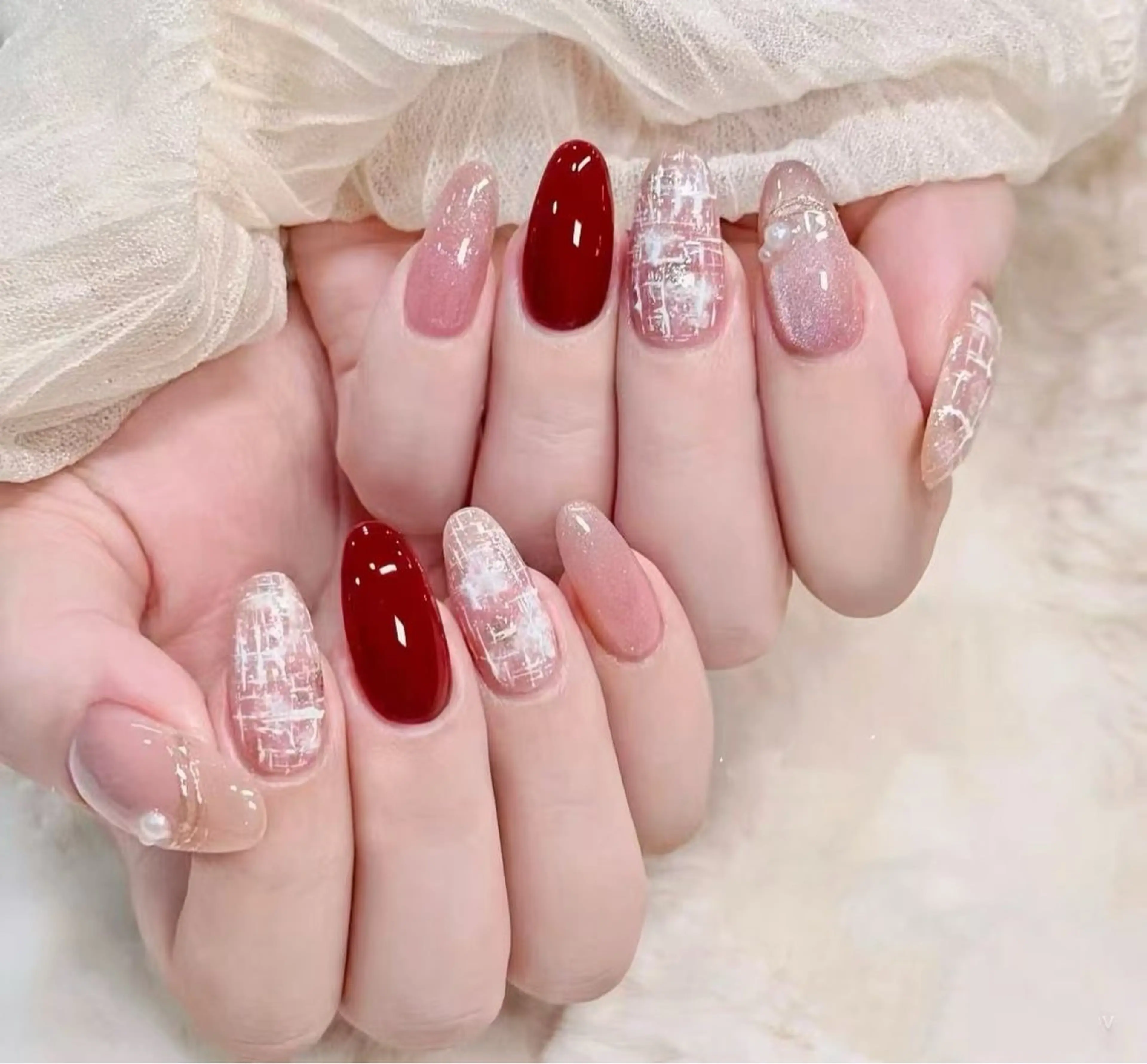 ネイル フラワーネイル フレンチネイル ジェルネイル ガラスフレンチ ハート ハンドネイル BabyYouMi nailのネイルデザイン