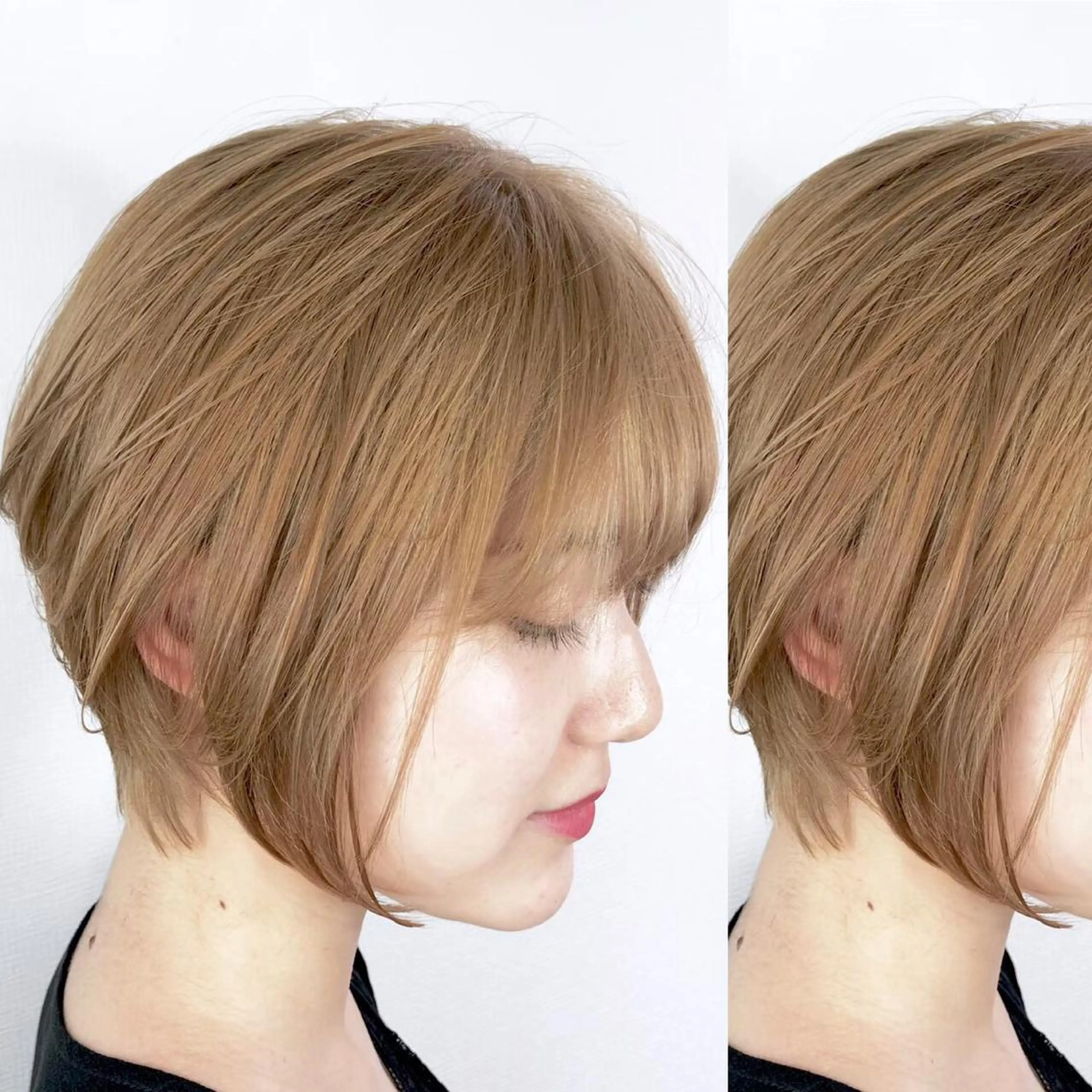 ショート カラー カット トリートメント JuNブリーチに 縮毛矯正するプロのヘアスタイル