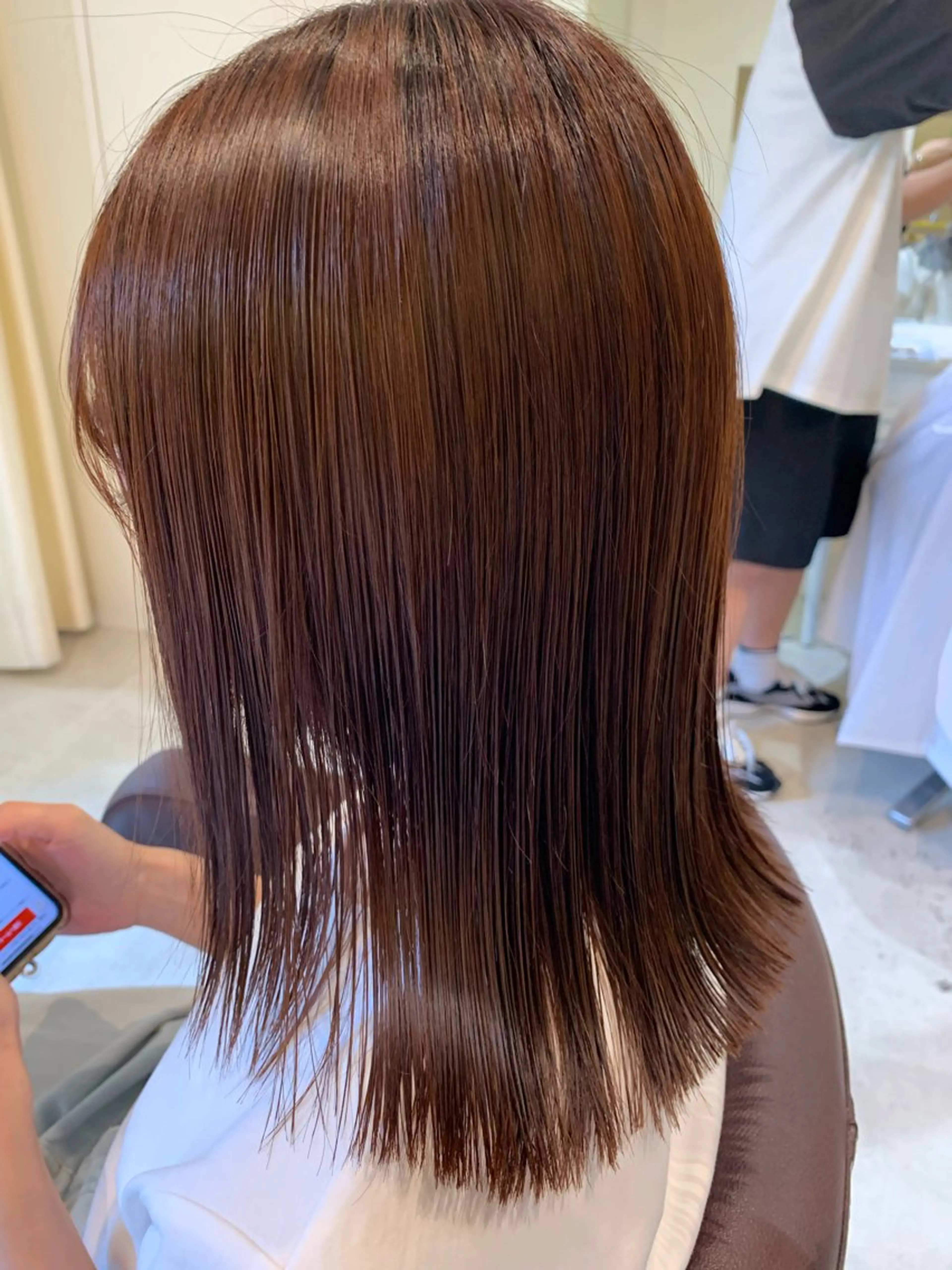 ミディアム カラー 切りっぱなしボブ ブラウンカラー オレンジ オレンジブラウン ボブ カット ヘアカラー トリートメント SALOWIN名古屋栄店所属・Yuuki🌷名古屋 栄 カラー/ボブのヘアスタイル