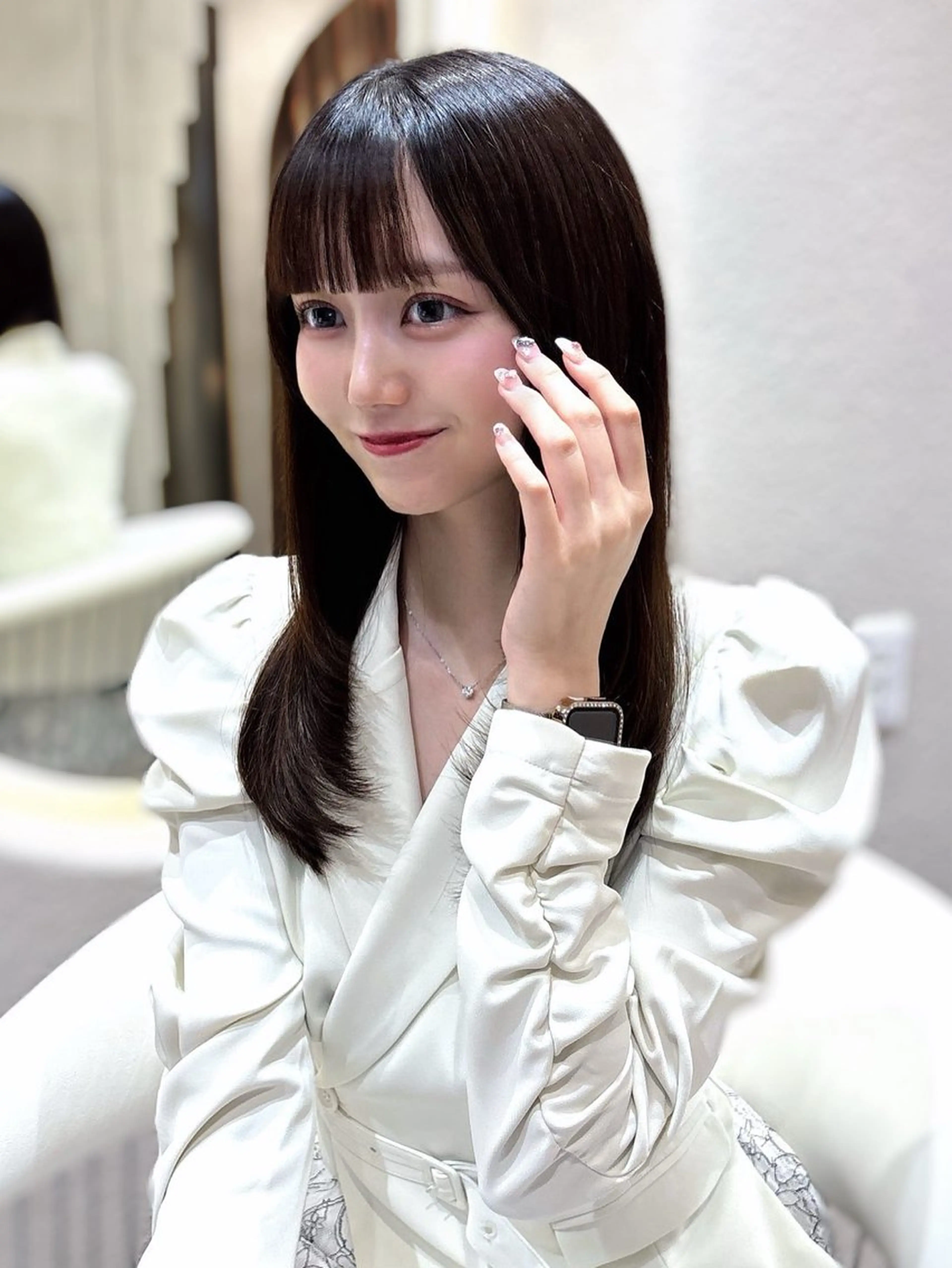 セミロング カット ヘアカラー 縮毛矯正 トリートメント 上品♡韓国レイヤー ‎🤍のの‎🤍のヘアスタイル