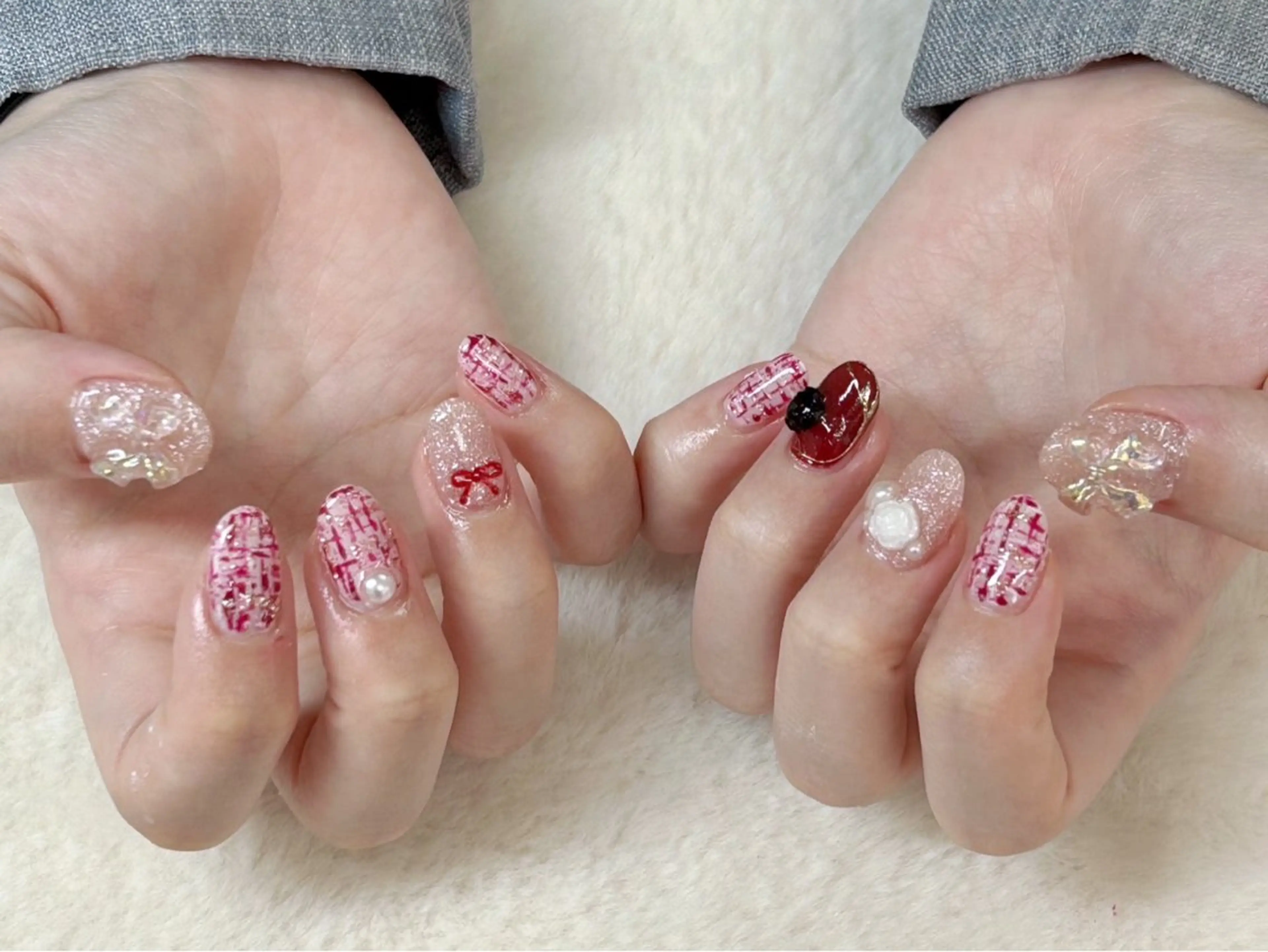 ネイル アートネイル ガーリー ツイードネイル ハンドネイル ハンドケア 心斎橋Salon Epokkuのネイルデザイン