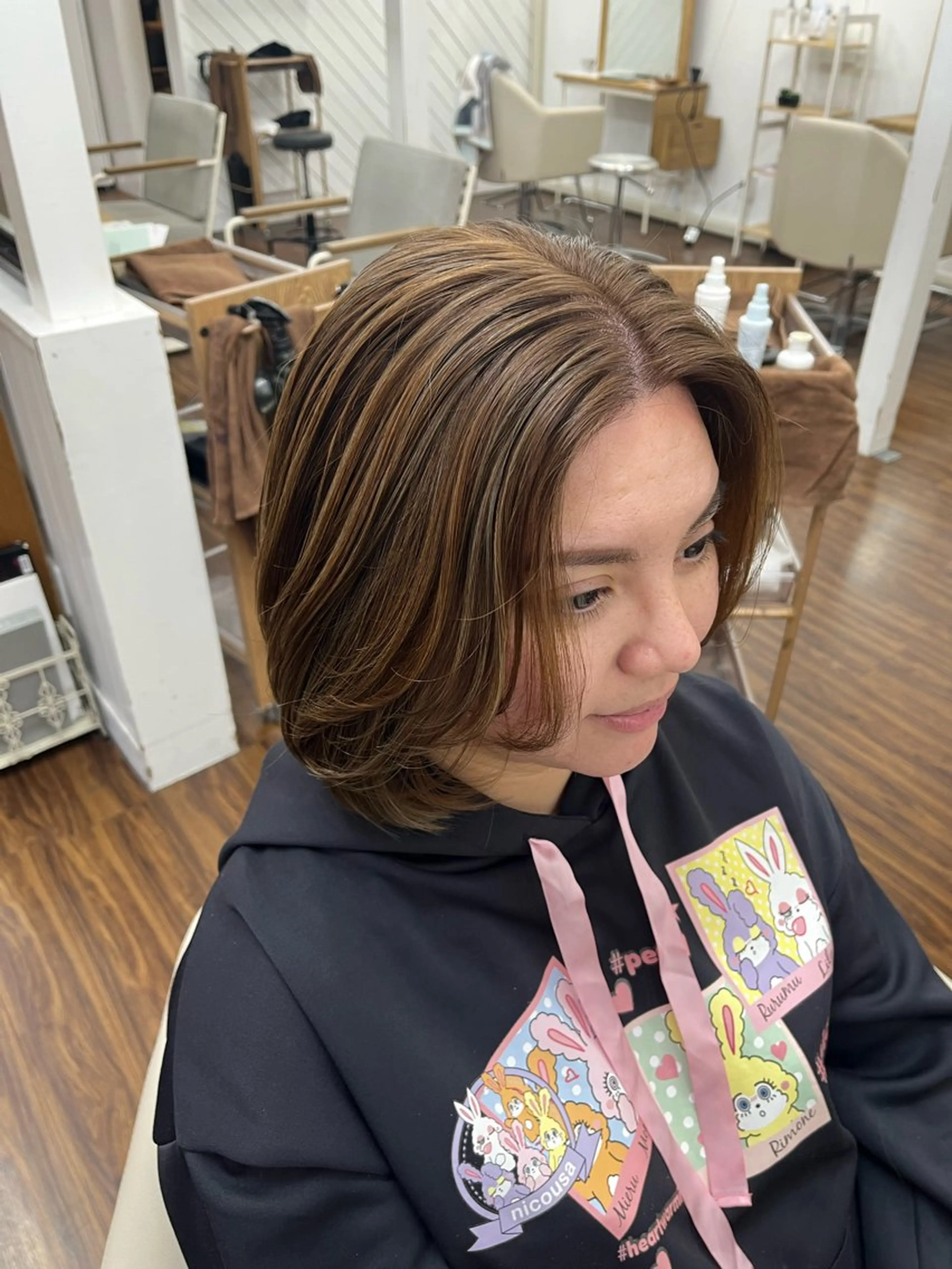 ミディアム カラー ベージュカラー 透明感カラー ハイライトカラー ハイライト カット ヘアカラー トリートメント YUIMARL 倉敷店🌸SAEのヘアスタイル