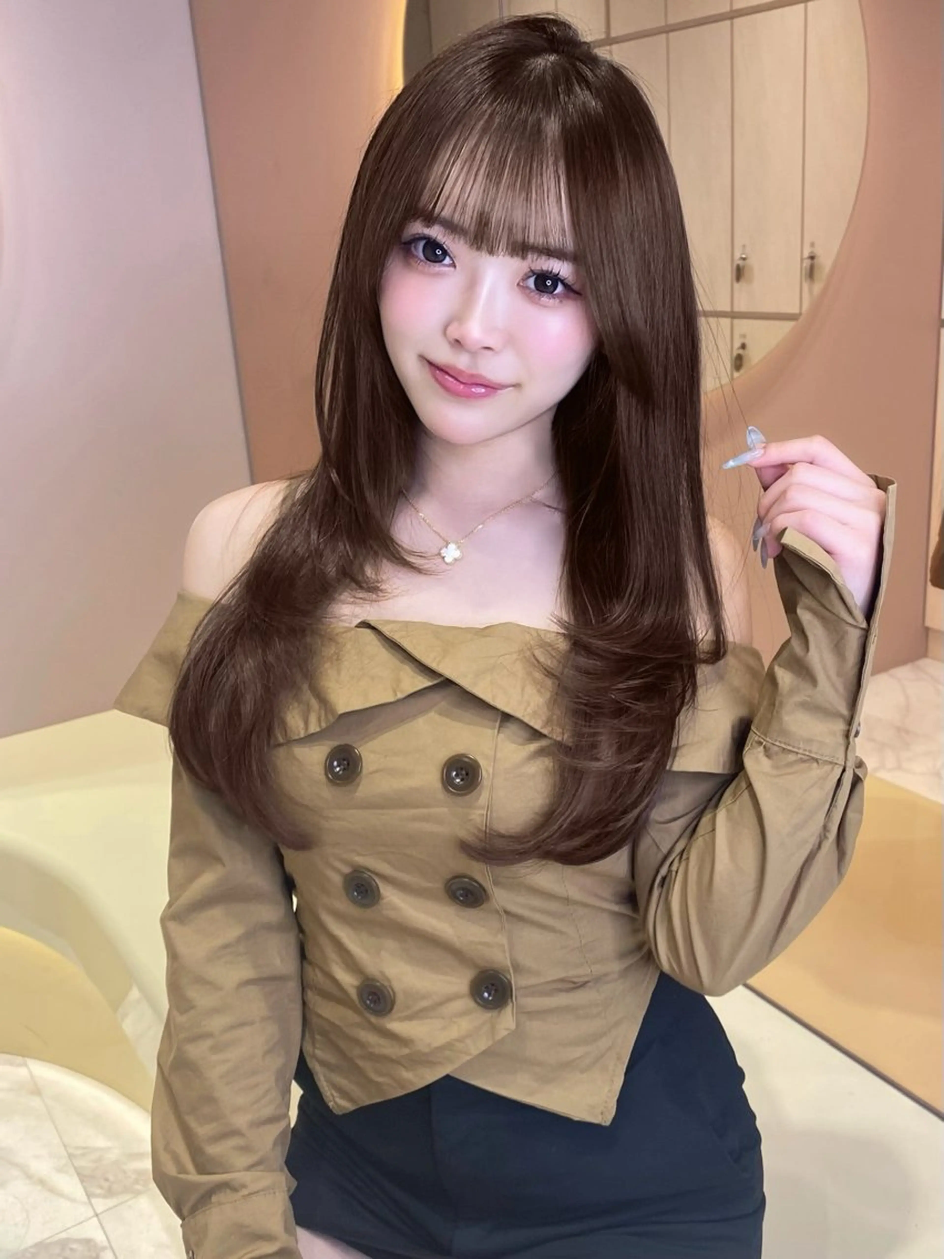 ロング カラー ハイレイヤー レイヤーカット ロング 小顔カット カット ヘアカラー 髪質改善/はるみ🌙 韓国レイヤーのヘアスタイル