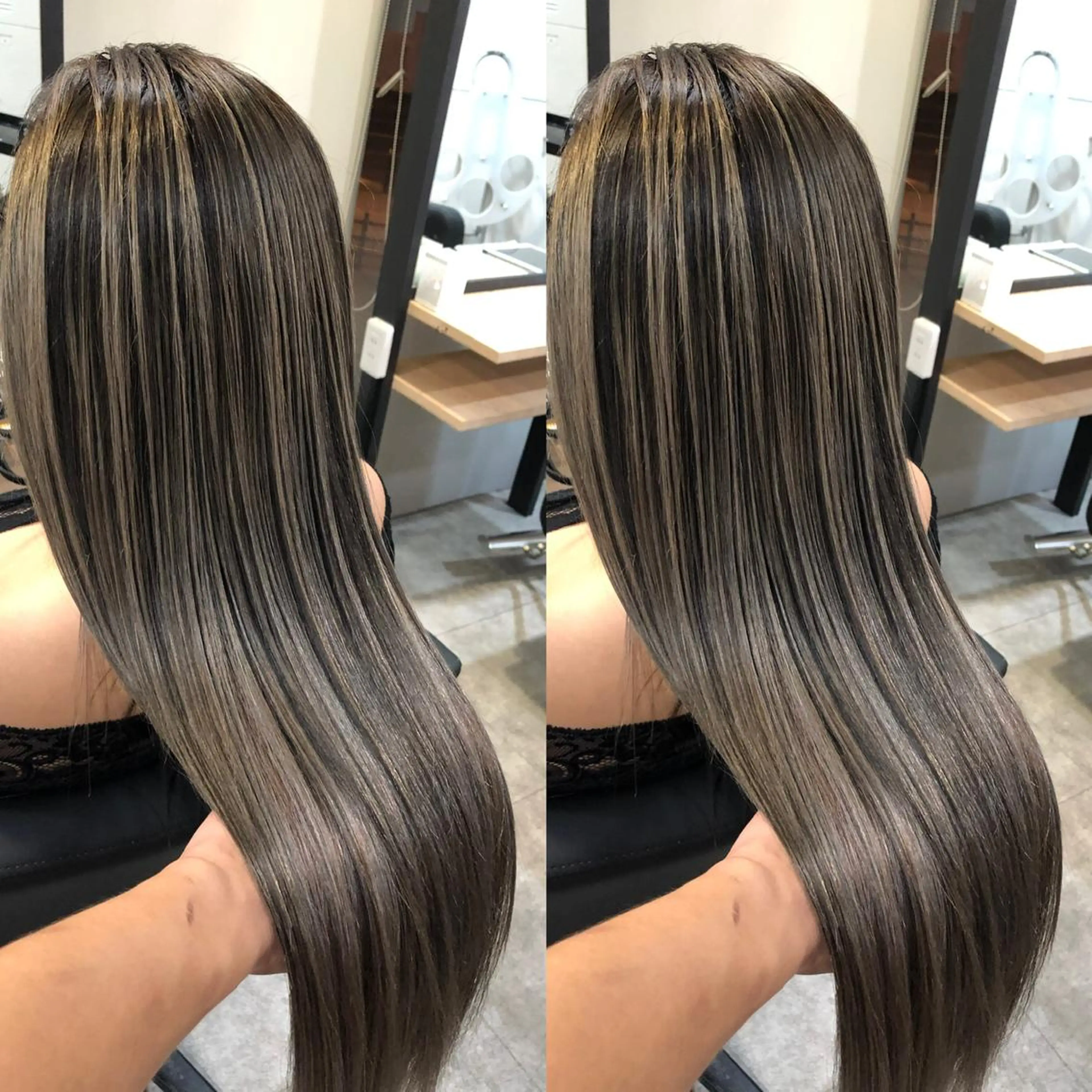 ロング カラー バレイヤージュ ブリーチ ハイトーンカラー エクステ レイヤーカット レイヤー/エクステ alpha下妻のヘアスタイル