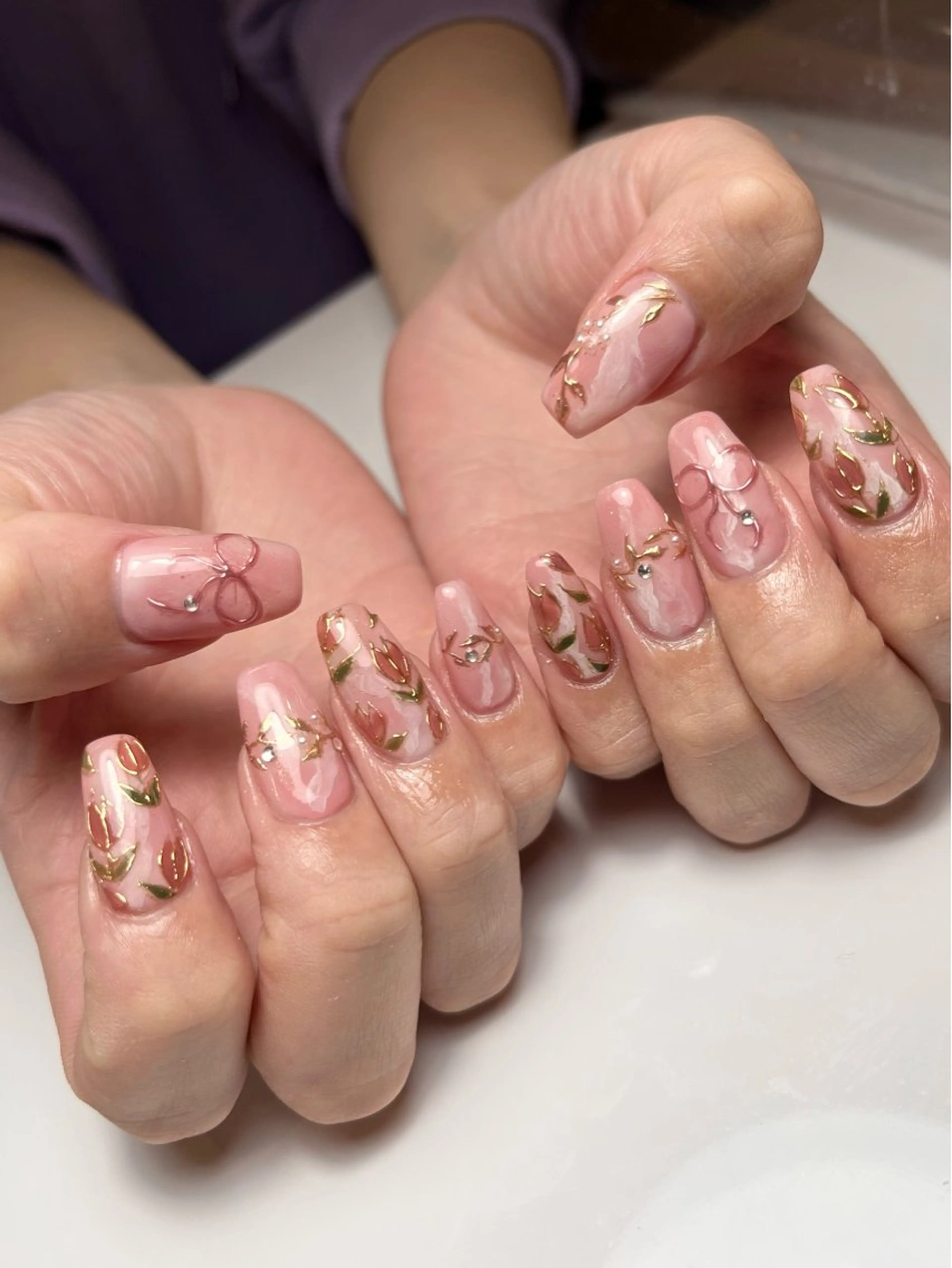 ネイル アートネイル ミラーネイル 春ネイル ハンドネイル ballie／小野原 なつみのネイルデザイン