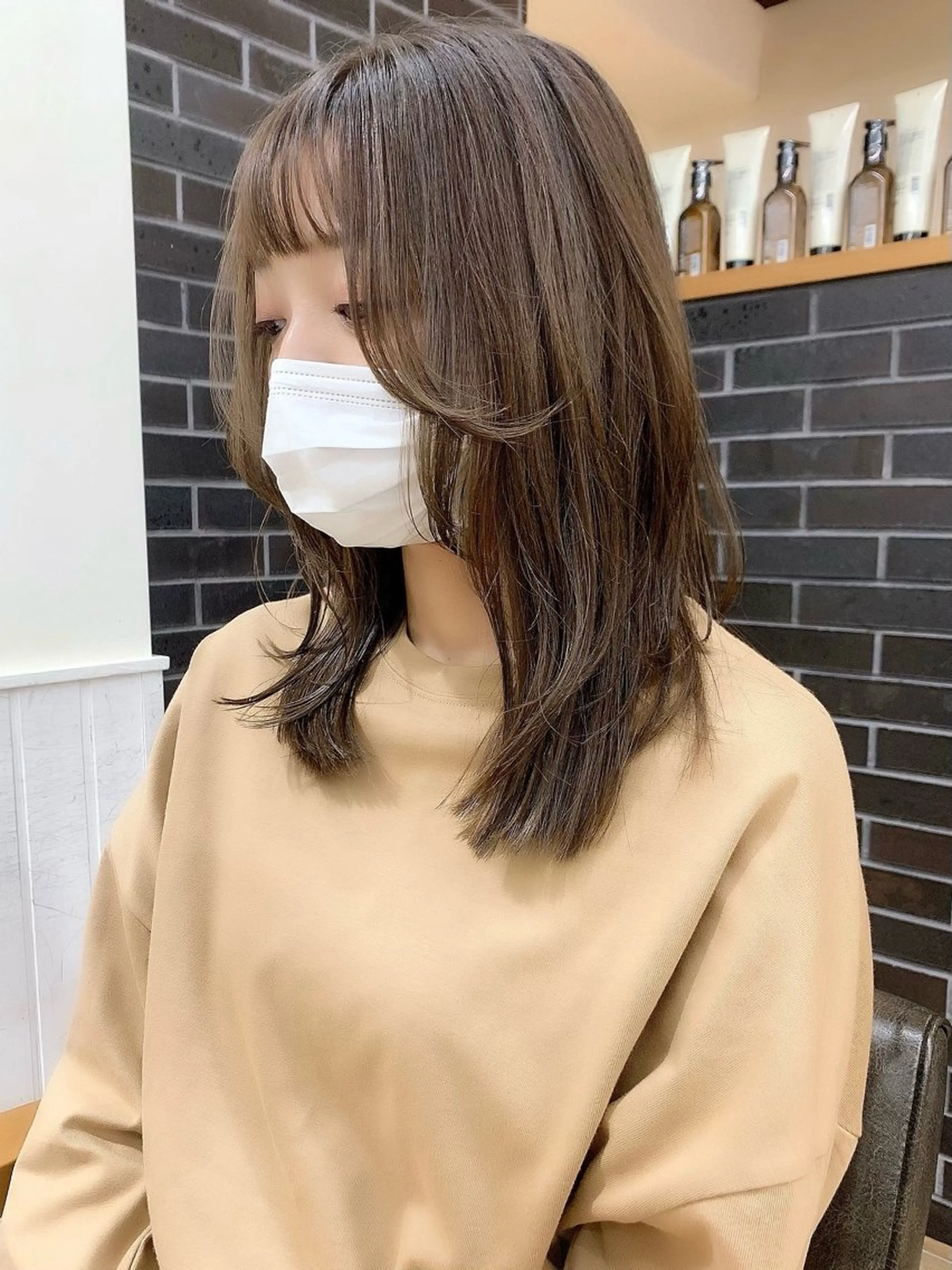 ミディアム カラー パーマ ヘアアレンジ メンズ キッズ レイヤーカット／顔周 りカット/縮毛矯正のヘアスタイル
