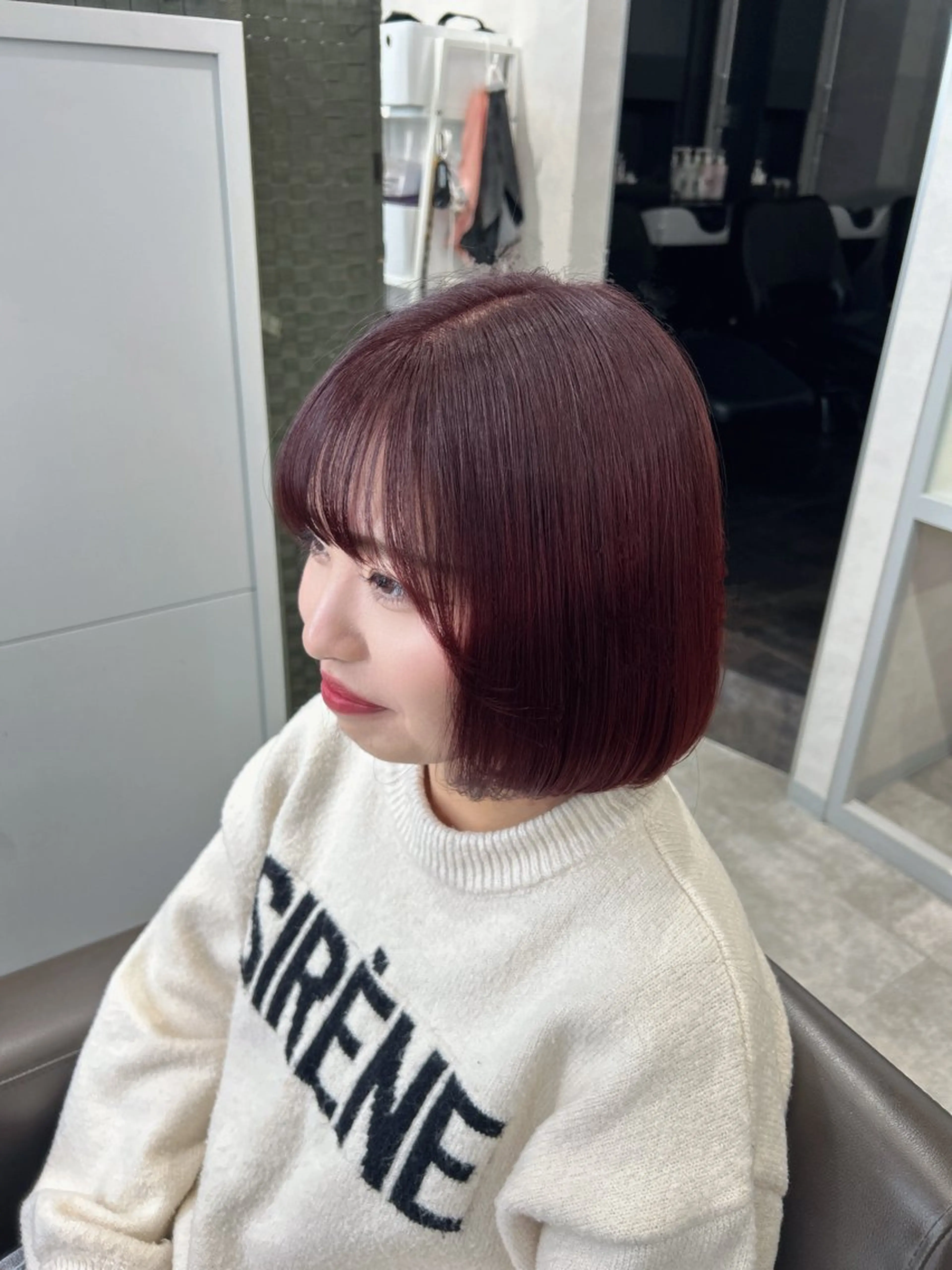 ショート カラー ブリーチ ボルドーカラー ダブルカラー ブリーチなしカラー ヘアカラー トリートメント 彩華 🎀 西梅田美容室のヘアスタイル